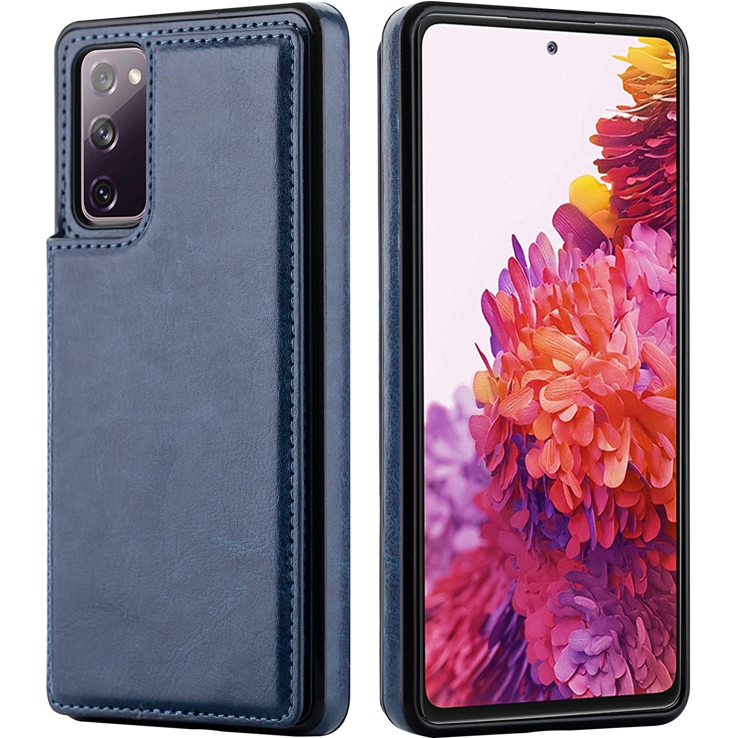 Loris & Case – Étui portefeuille en cuir de haute qualité avec béquille pour carte de protection antichoc pour Galaxy S20 FE de Samsung – Bleu