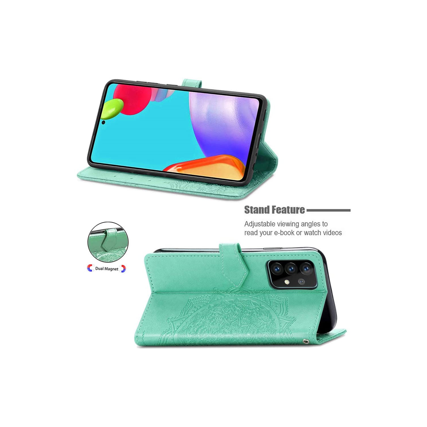 MyCase Wallet Case for Samsung Galaxy S21 PLUS Emboss Mandala Flower Pattern Flip Case PU Leather Magnetic Kickstand Cover with Card Slots Shockproof