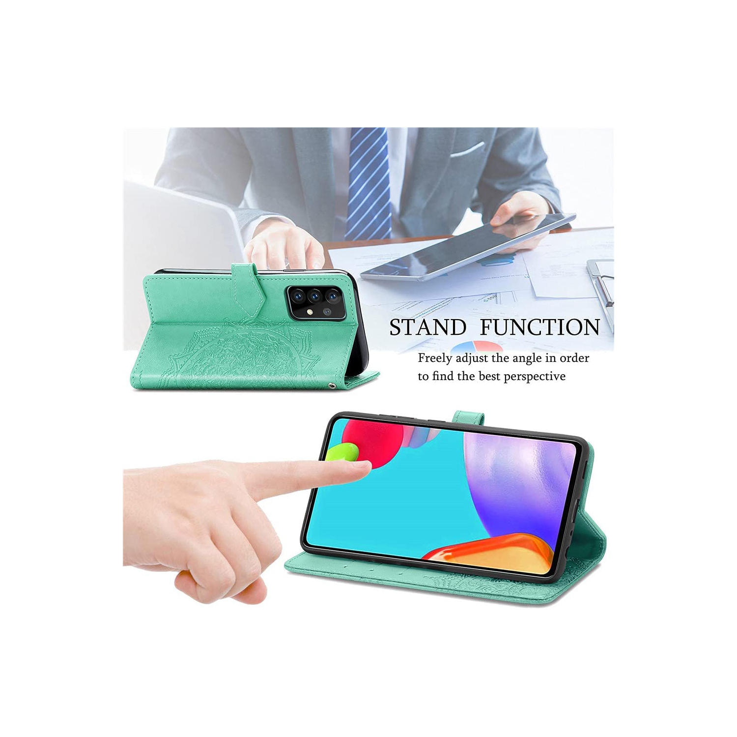 MyCase Wallet Case for Samsung Galaxy S21 PLUS Emboss Mandala Flower Pattern Flip Case PU Leather Magnetic Kickstand Cover with Card Slots Shockproof