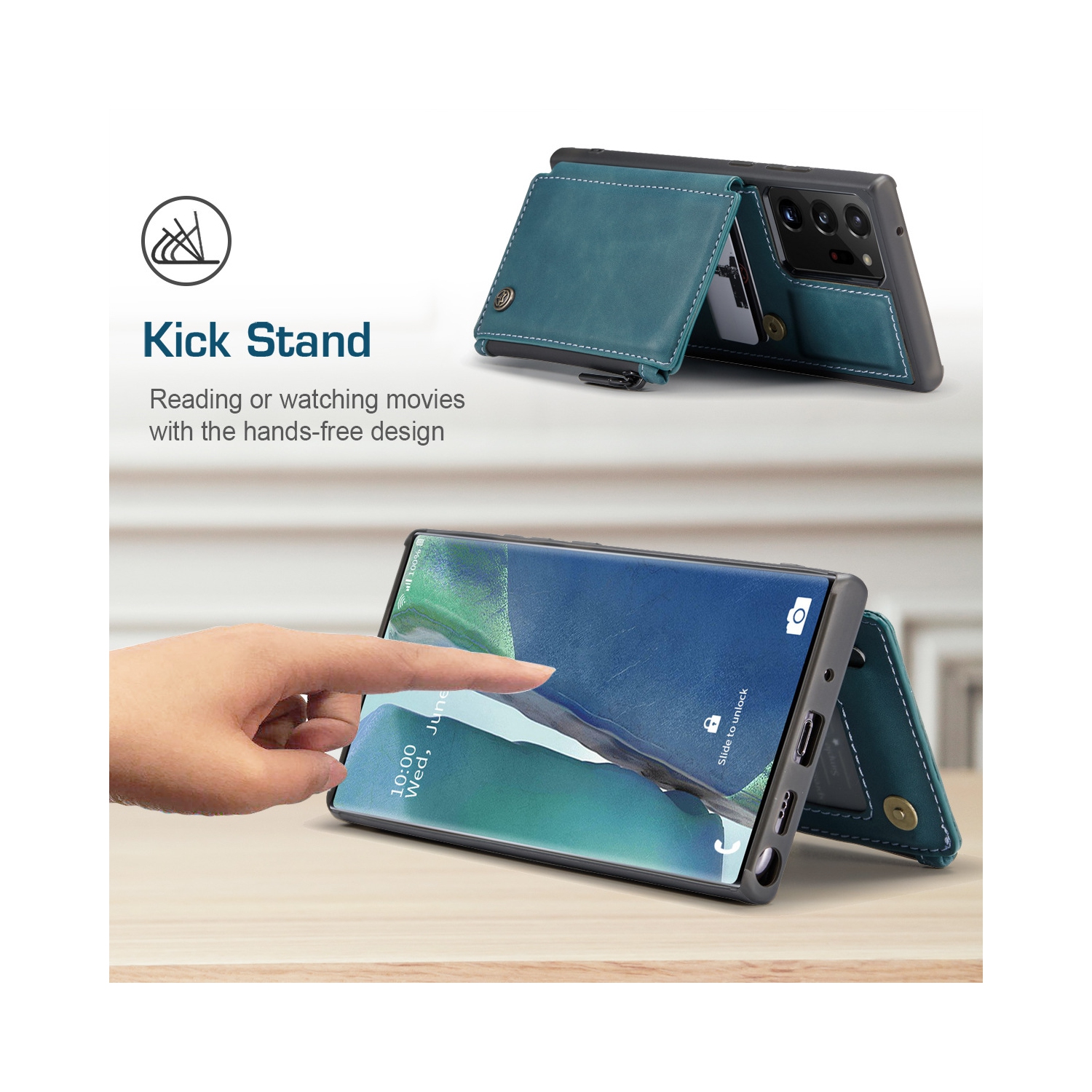 CaseMe Leather Zipper Wallet Card Slot Double Magnetic Clasp Shockproof Back Case Cover for Samsung Galaxy NOTE 20 ULTRA -Blue