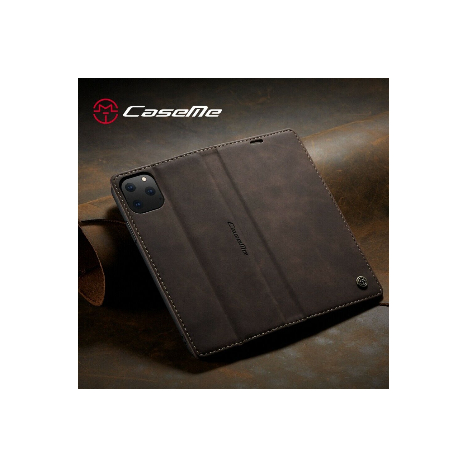 CaseMe Magnetic Stand Flip Protective Cover Leather Flip Cover Purse Style with ID & Credit Card Slots Holder for iPhone 12 Pro Max -Coffee