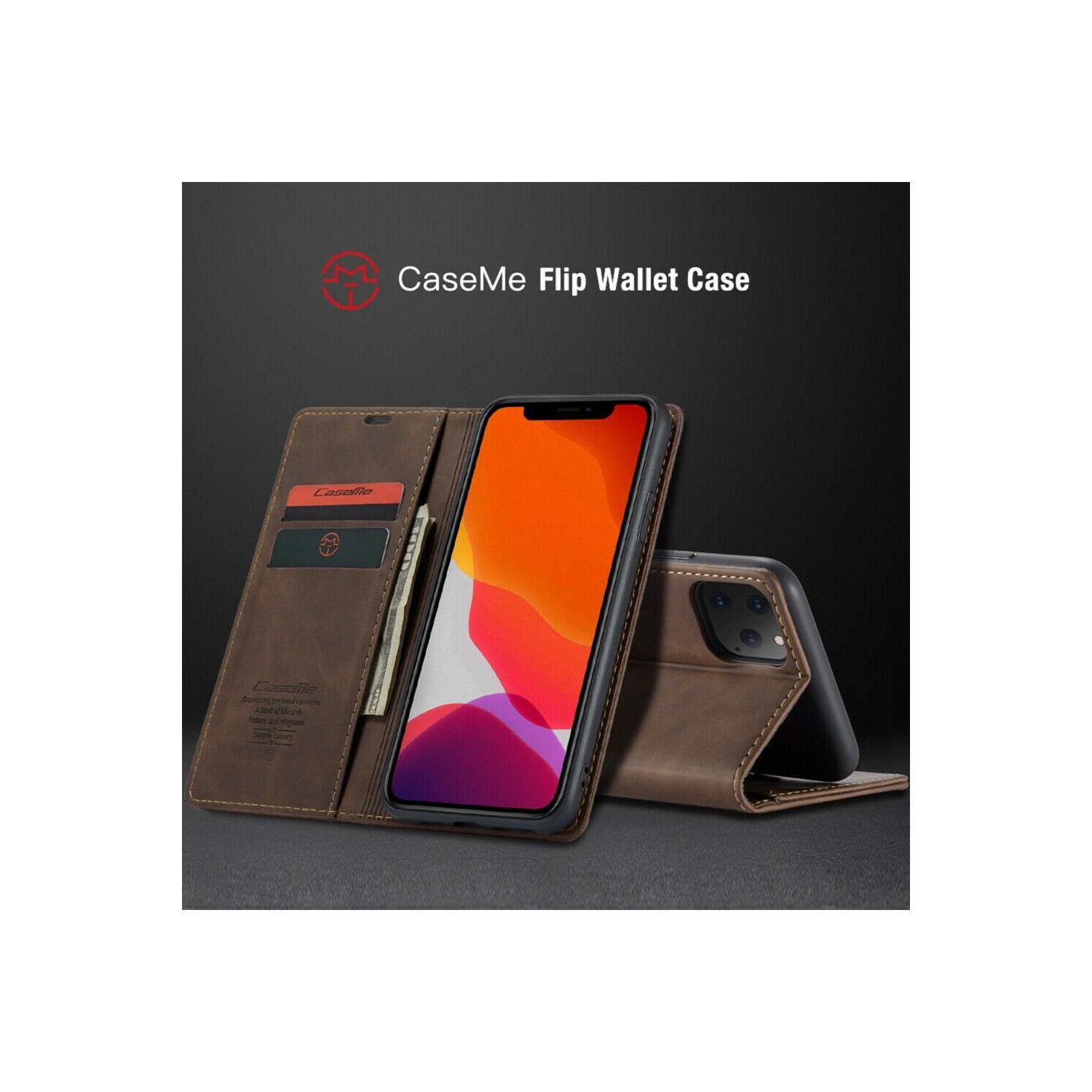CaseMe Magnetic Stand Flip Protective Cover Leather Flip Cover Purse Style with ID & Credit Card Slots Holder for iPhone 12 Pro Max -Coffee