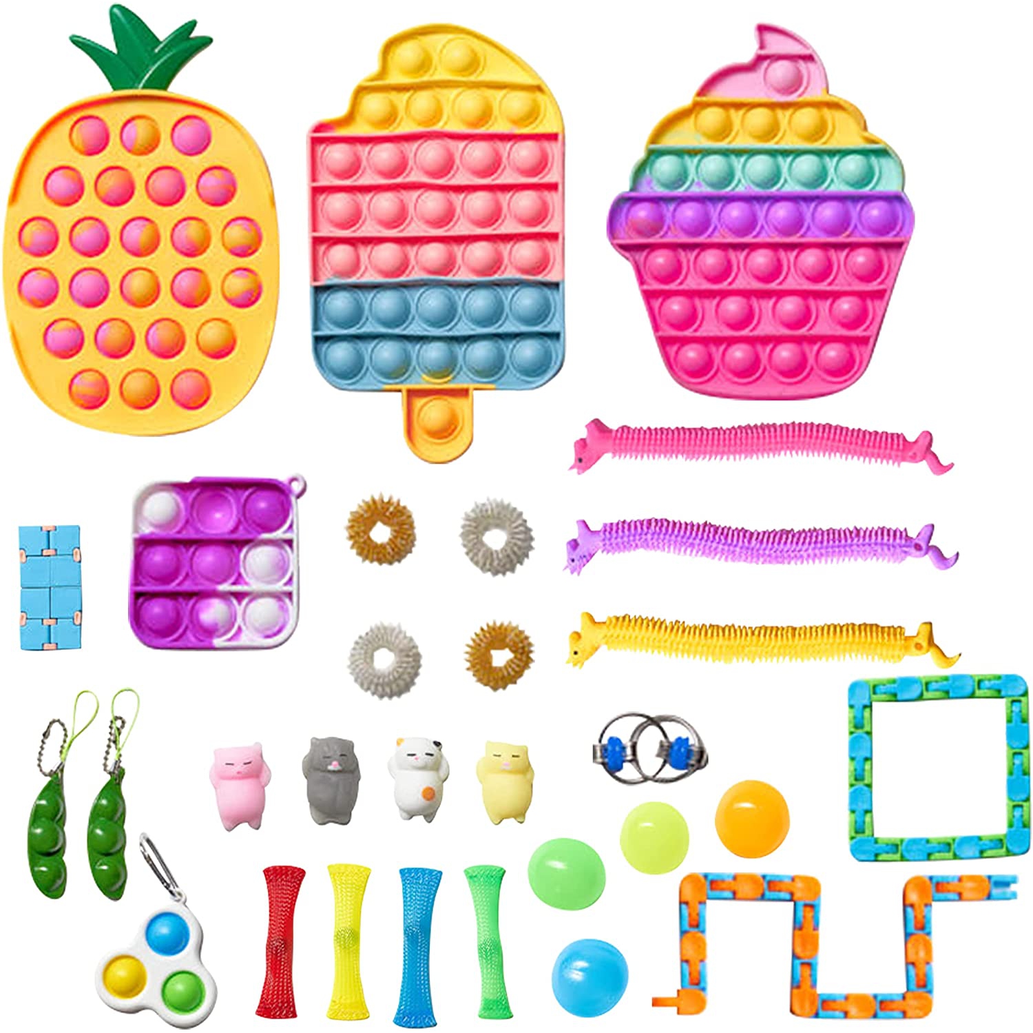 30 PCS- Pop Fidget Toy Pack,Push Popping Bubble Sensory Toy Set,Pop on Its Simple Dimple Autism Stress Anxiety Relief Squeeze Bundle Toy for Kid Adult