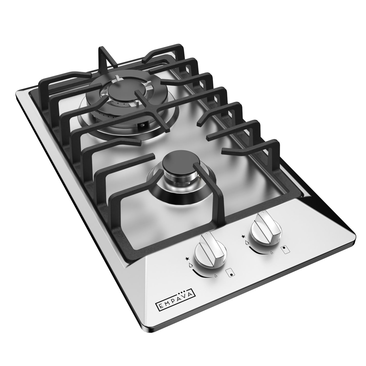 Empava 12 in. Gas Stove Cooktop 2 Italy Sabaf Sealed Burners NG/LPG Convertible in Stainless Steel
