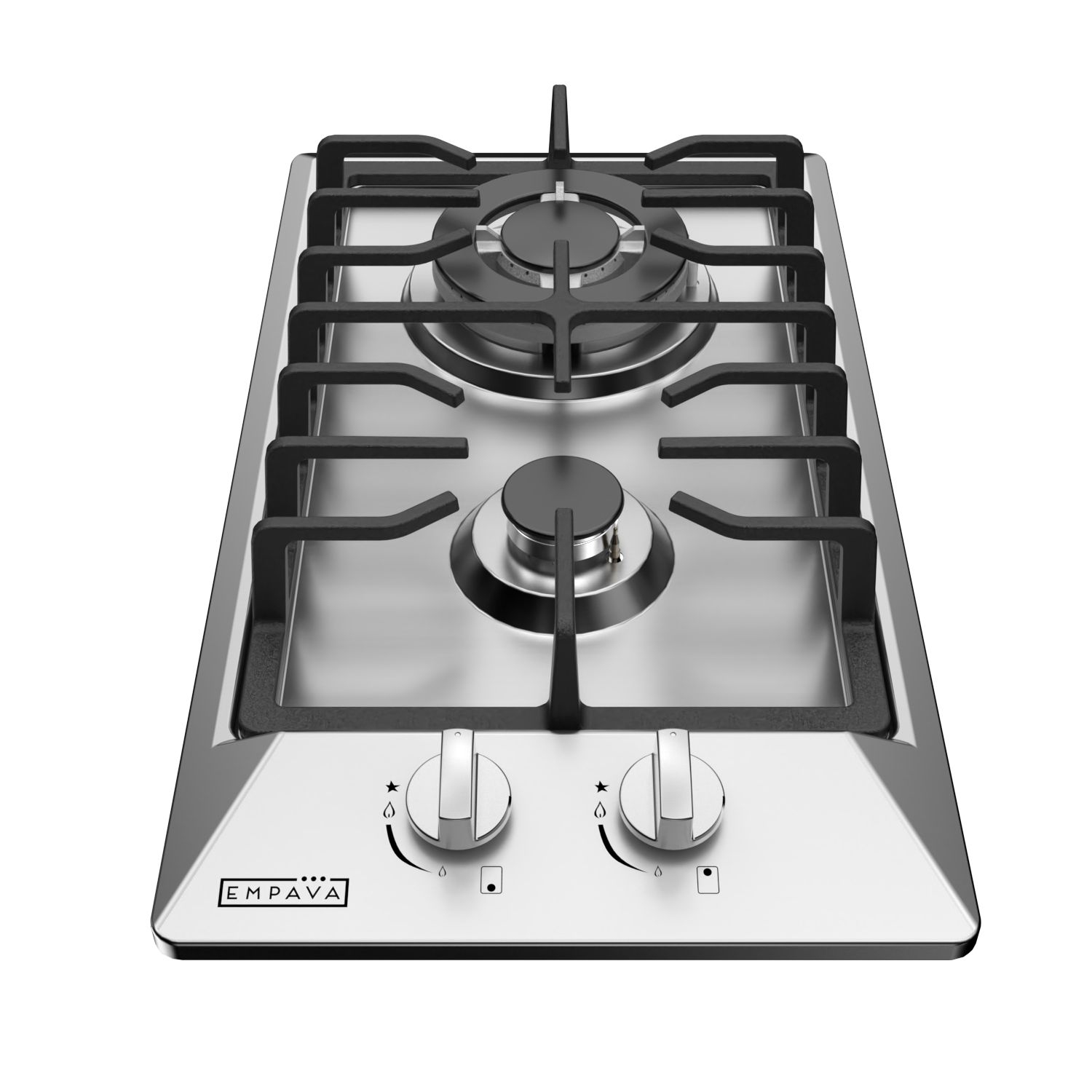 Empava 12 in. Gas Stove Cooktop 2 Italy Sabaf Sealed Burners NG/LPG Convertible in Stainless Steel