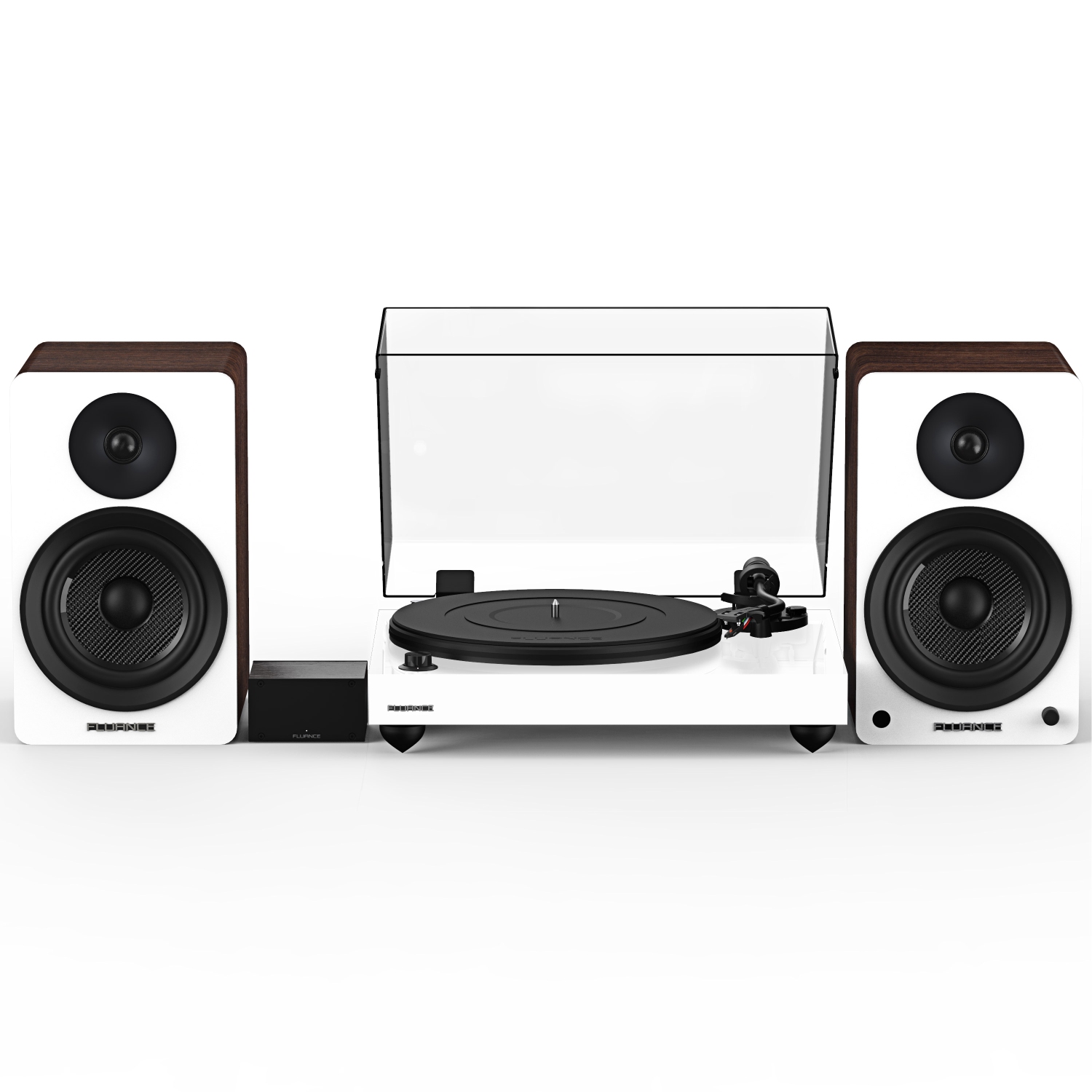 Tourne-disque haute fidélité RT82 Reference de Fluance, préamplificateur phono PA10 et haut-parleurs d'étagère stéréo amplifiés Ai61 de 6,5&nbsp;po