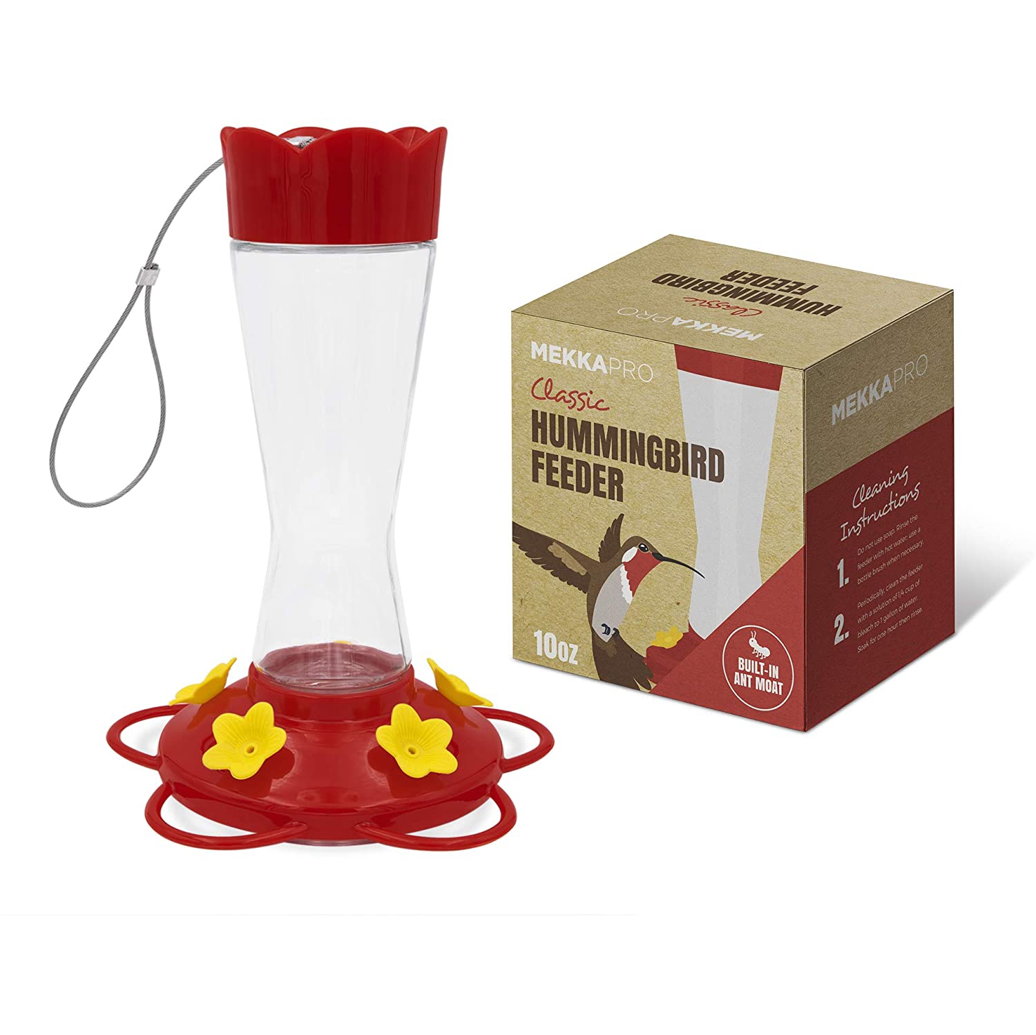 MEKKAPRO Outdoor Hummingbird Feeder Made from Glass Hanging 5 Nectar Feeding Stations Bright Red