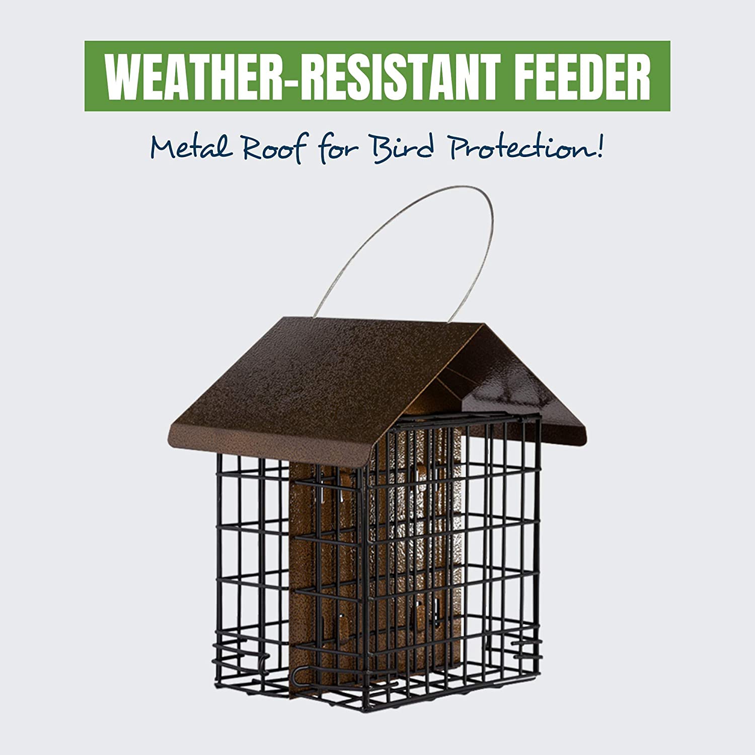 MEKKAPRO Double Suet Wild Bird Feeder with Hanging Metal Roof Two Suet Capacity Bird Feed Recommended