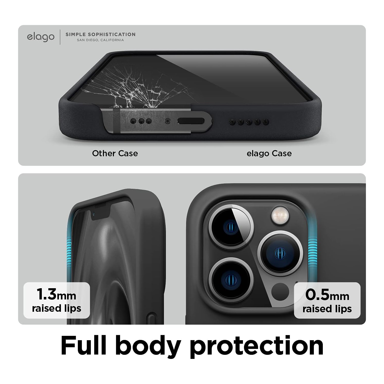 Elago compatible avec l’étui iPhone 13 Pro, étui en silicone liquide, étui protecteur intégral pour appareil photo, antichoc, étui mince, doublure