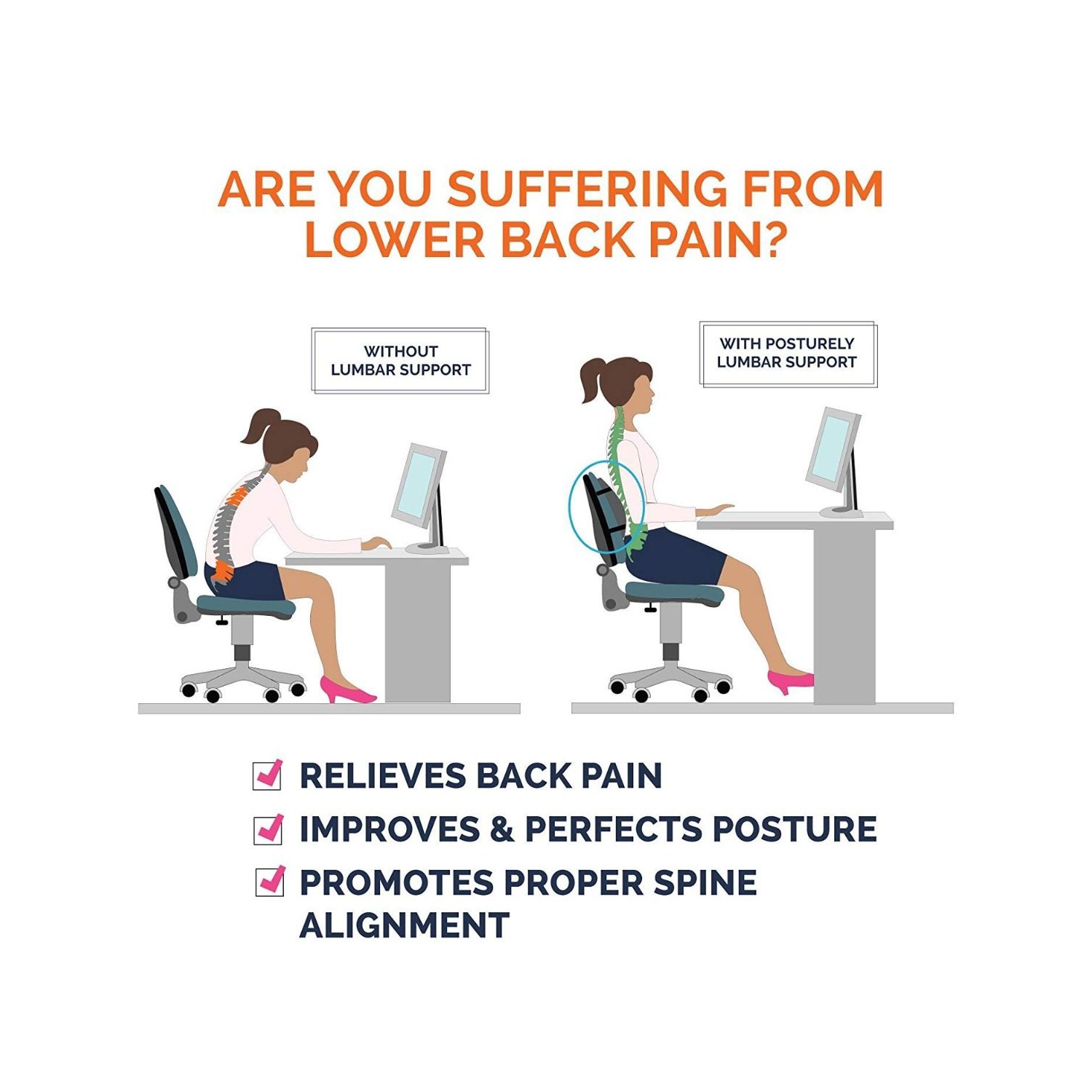 ISTAR Lumbar Support Pillow/Back Cushion, Memory Foam Orthopedic Backrest for Car Seat, Office/Computer Chair and Wheelchair,Breathable & Ergonomic