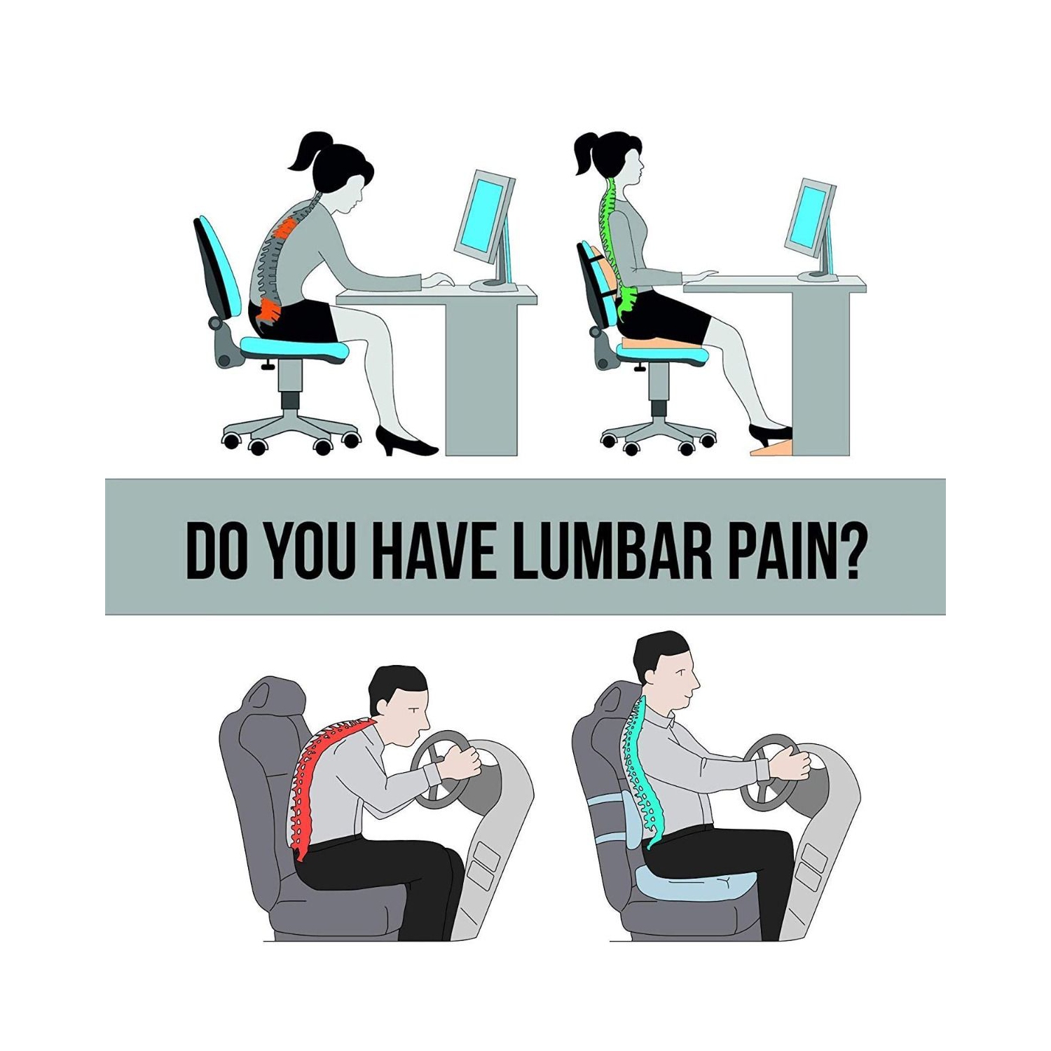 ISTAR Lumbar Support Pillow/Back Cushion, Memory Foam Orthopedic Backrest for Car Seat, Office/Computer Chair and Wheelchair,Breathable & Ergonomic