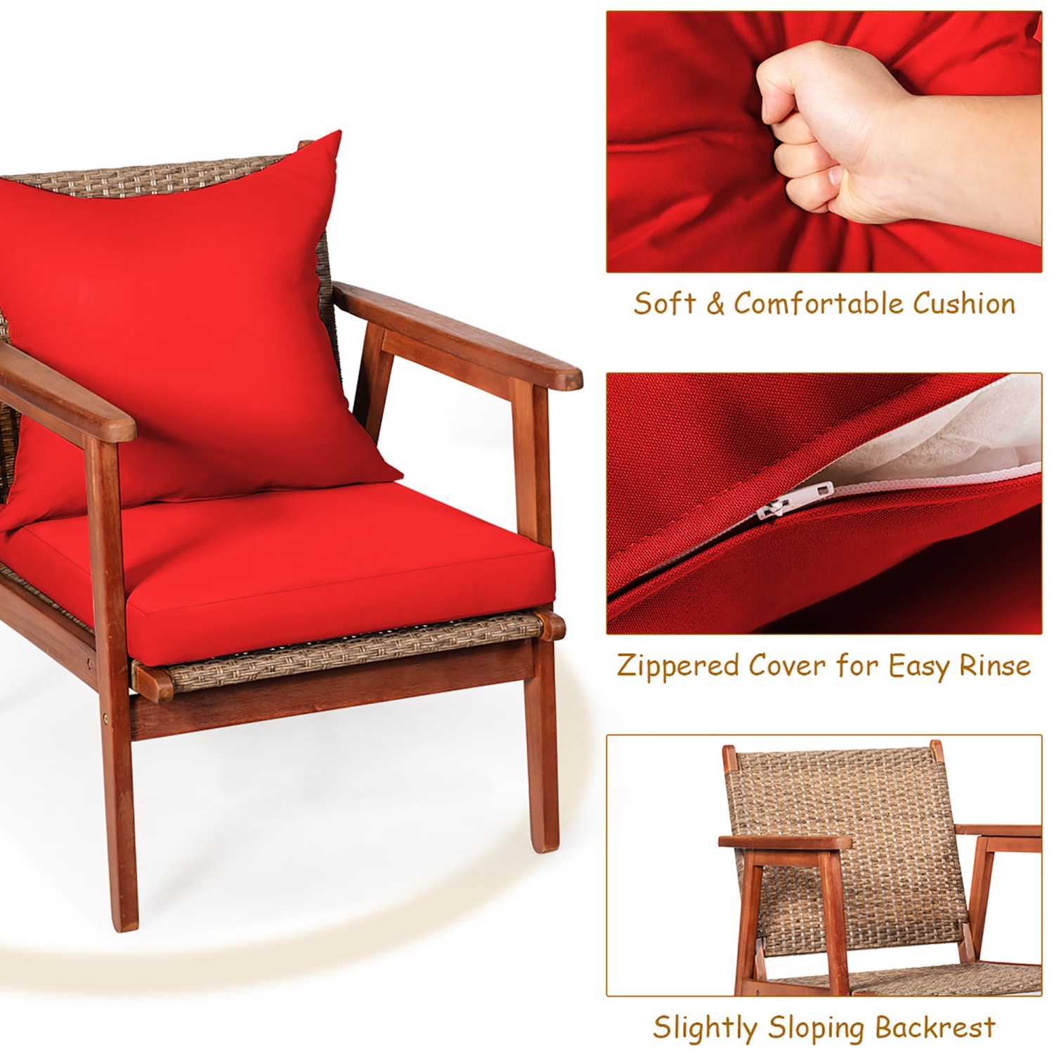 Marque Costway Ensemble de 8 meubles en rotin avec structure en bois d'acacia pour le patio, le jardin, 2 table basse, 2 canapé double, 4 fauteuils