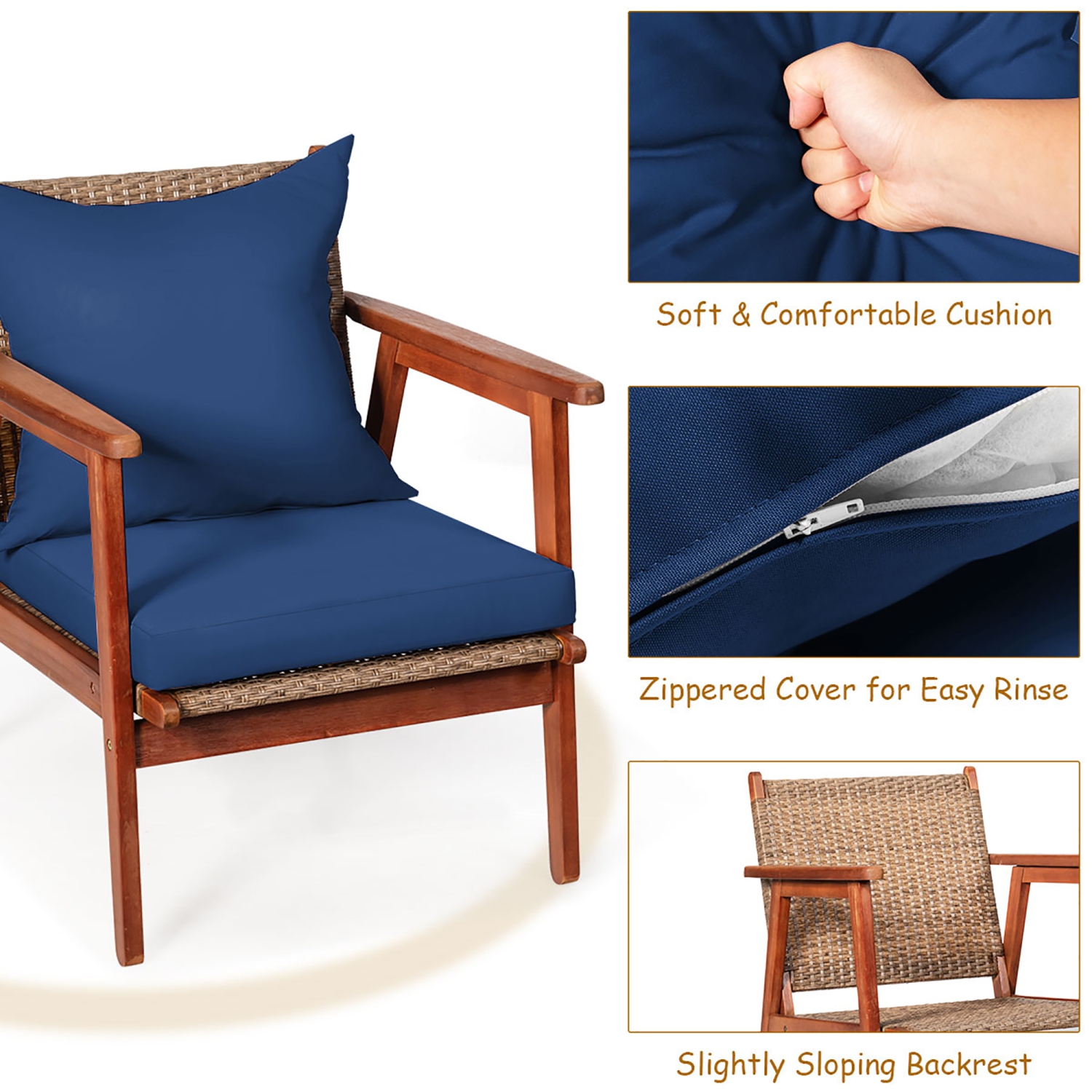 Costway 8PCS Patio Rattan Furniture Set Acacia Wood Frame Cushioned Sofa Chair