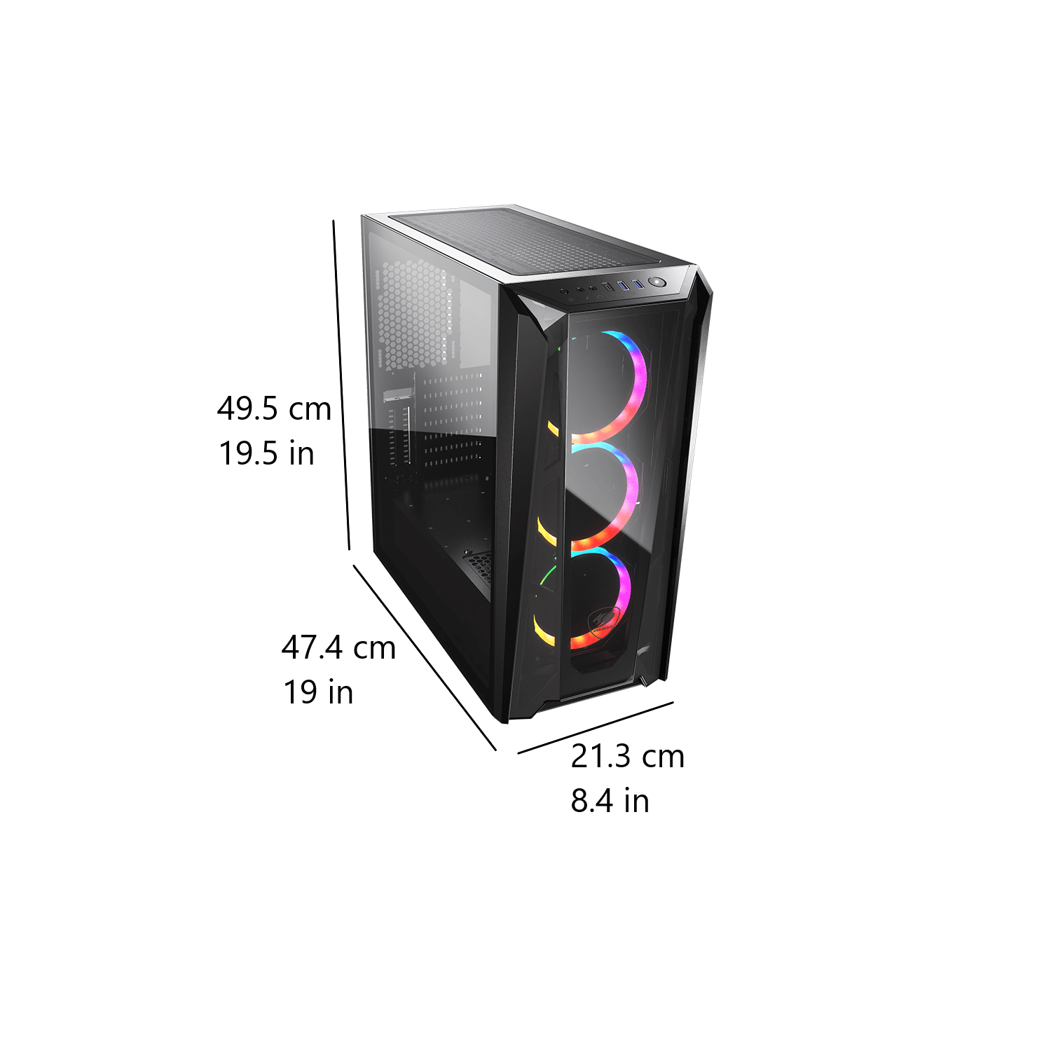 Cougar MX660-T RGB Mid Tower ATX Computer Case, Tempered Glass Side Panel, 3x 120mm ARGB VK120 Fans Pre-Installed, Black