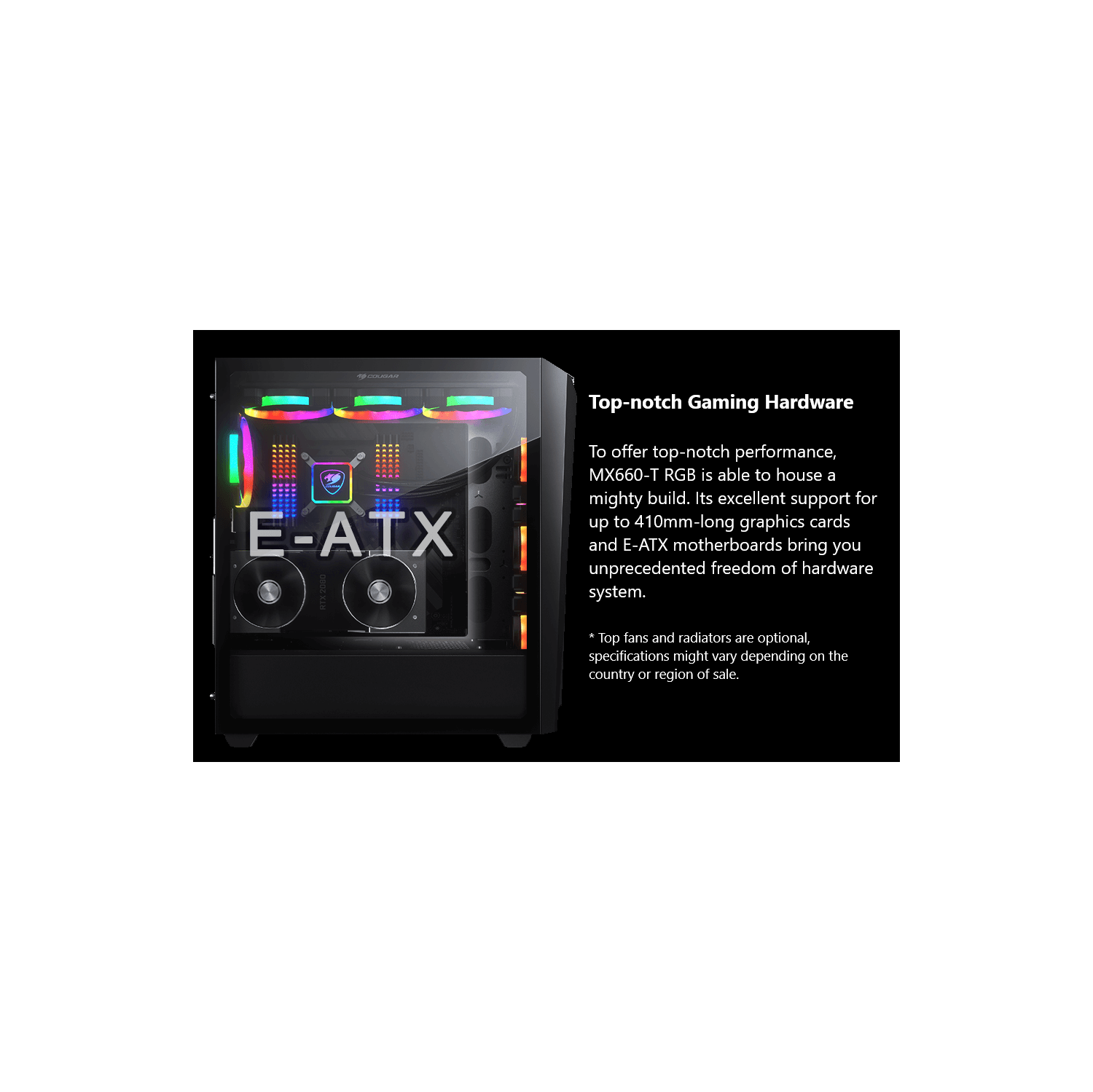 Cougar MX660-T RGB Mid Tower ATX Computer Case, Tempered Glass Side Panel, 3x 120mm ARGB VK120 Fans Pre-Installed, Black