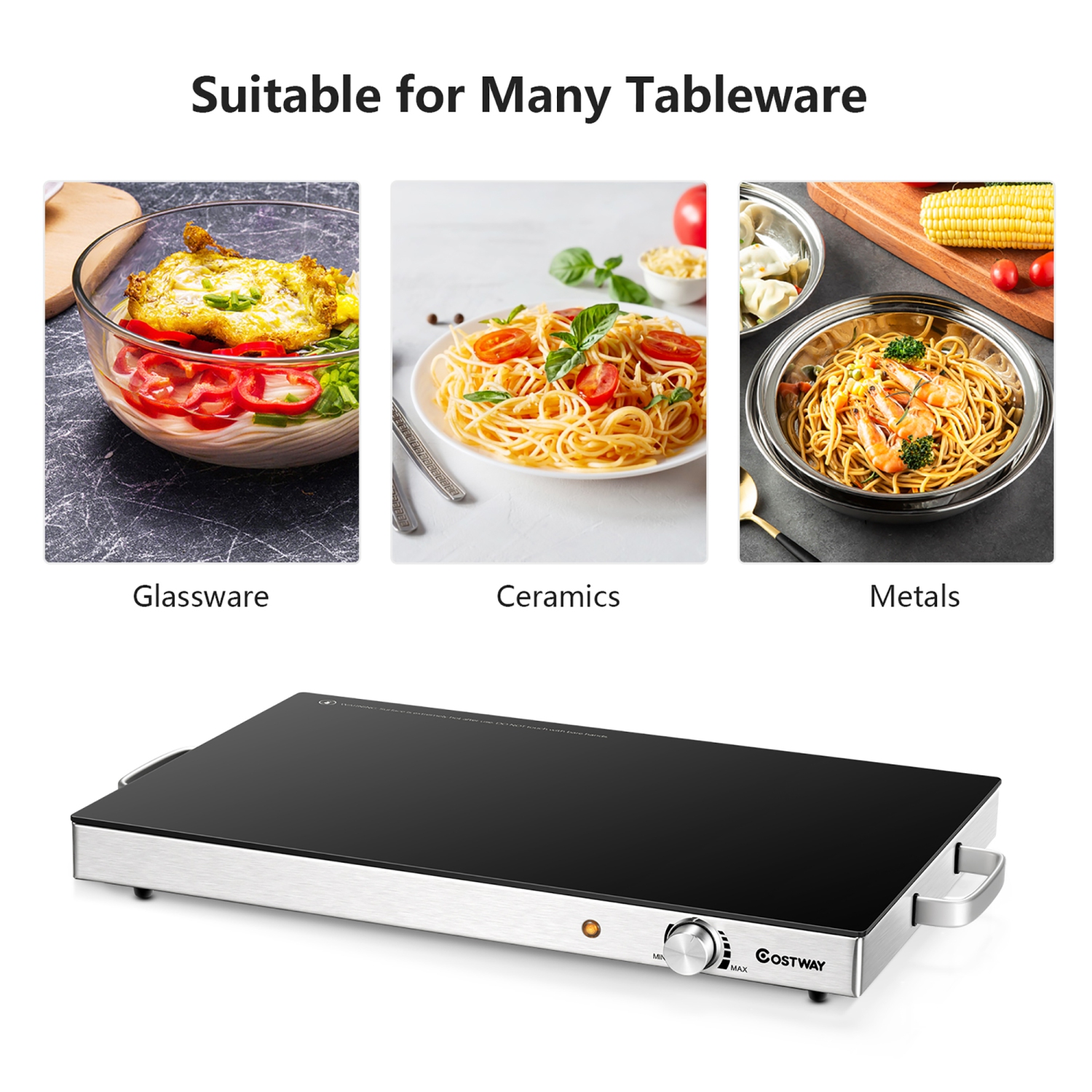 Costway 22"x 14" Electric Warming Tray Hot Plate Dish Warmer w/ Adjustable Temperature