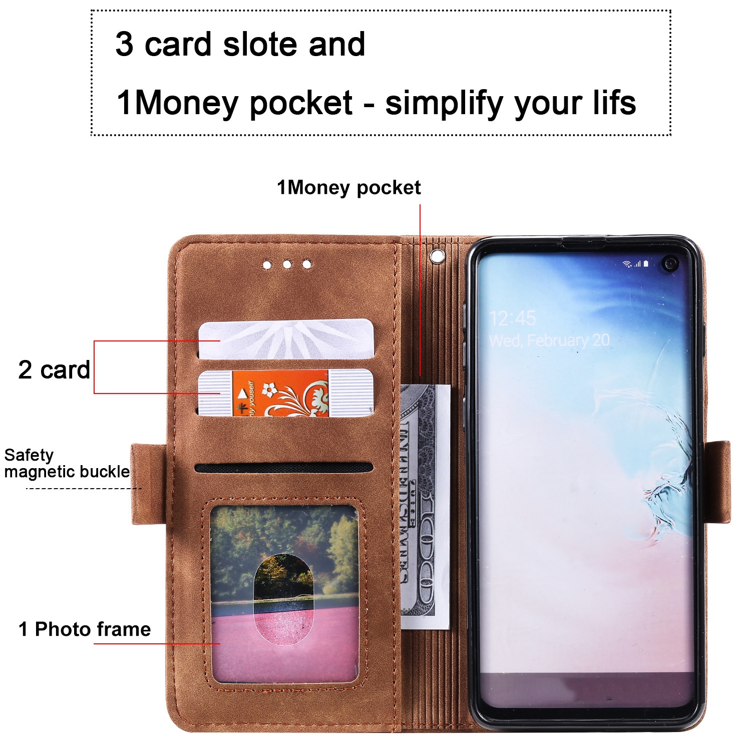 CasePower Leather Case Flip Wallet Case Classic Design with Card Slot and Magnetic Closure Shockproof High Quality Hand made for Samsung Galaxy S20