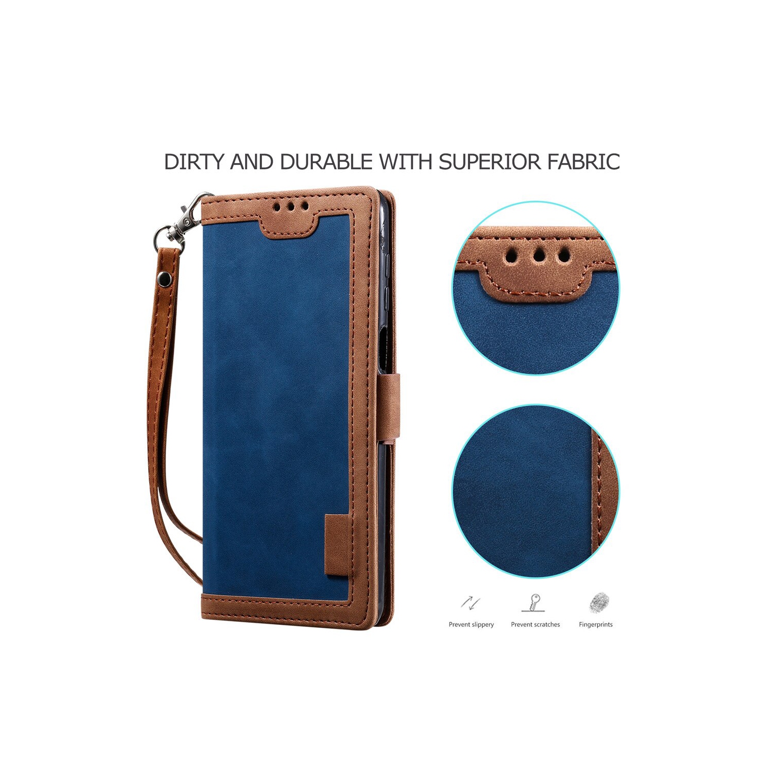 Étui à rabat en cuir design classique avec fente pour carte et fermeture magnétique béquille avec dragonne, étui à rabat en TPU résistant aux chocs