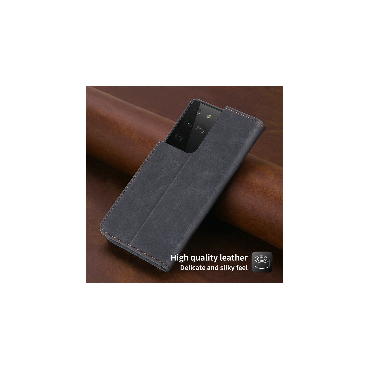 Étui portefeuille pour Samsung Galaxy S20 FE En cuir de qualité supérieure Avec emplacement pour cartes et billets Avec rabat magnétique -Noir