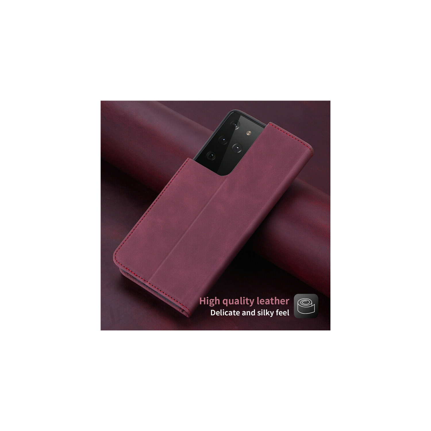 Étui portefeuille pour Samsung Galaxy NOTE 20 ULTRA En cuir de qualité supérieure Avec emplacement pour cartes et billets Avec rabat magnétique -Rouge