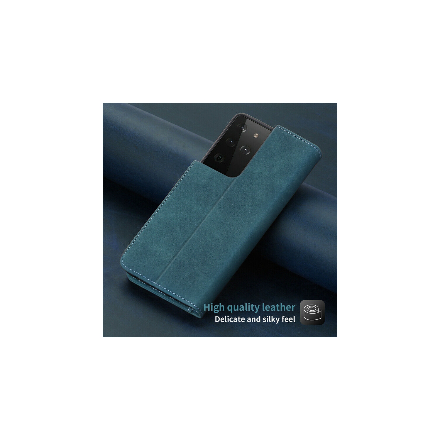 Étui portefeuille pour Samsung Galaxy NOTE 20 ULTRA En cuir de qualité supérieure Avec emplacement pour cartes et billets Avec rabat magnétique -Bleu