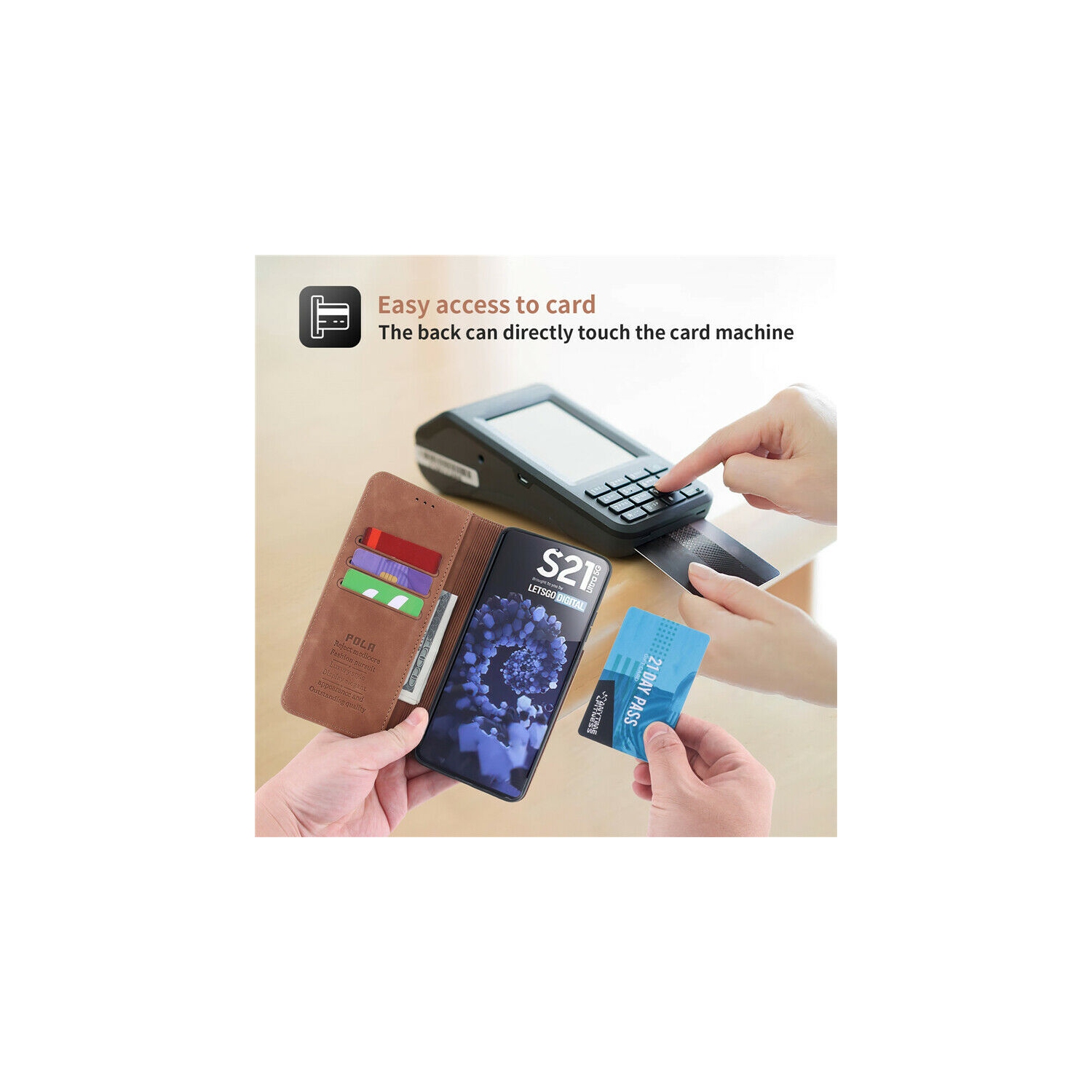 POLA Wallet Case Premium PU Flip Leather Kickstand with Card Holder Strong Magnetic Case Drop Protection Shockproof Cover Suitable for Samsung Galaxy