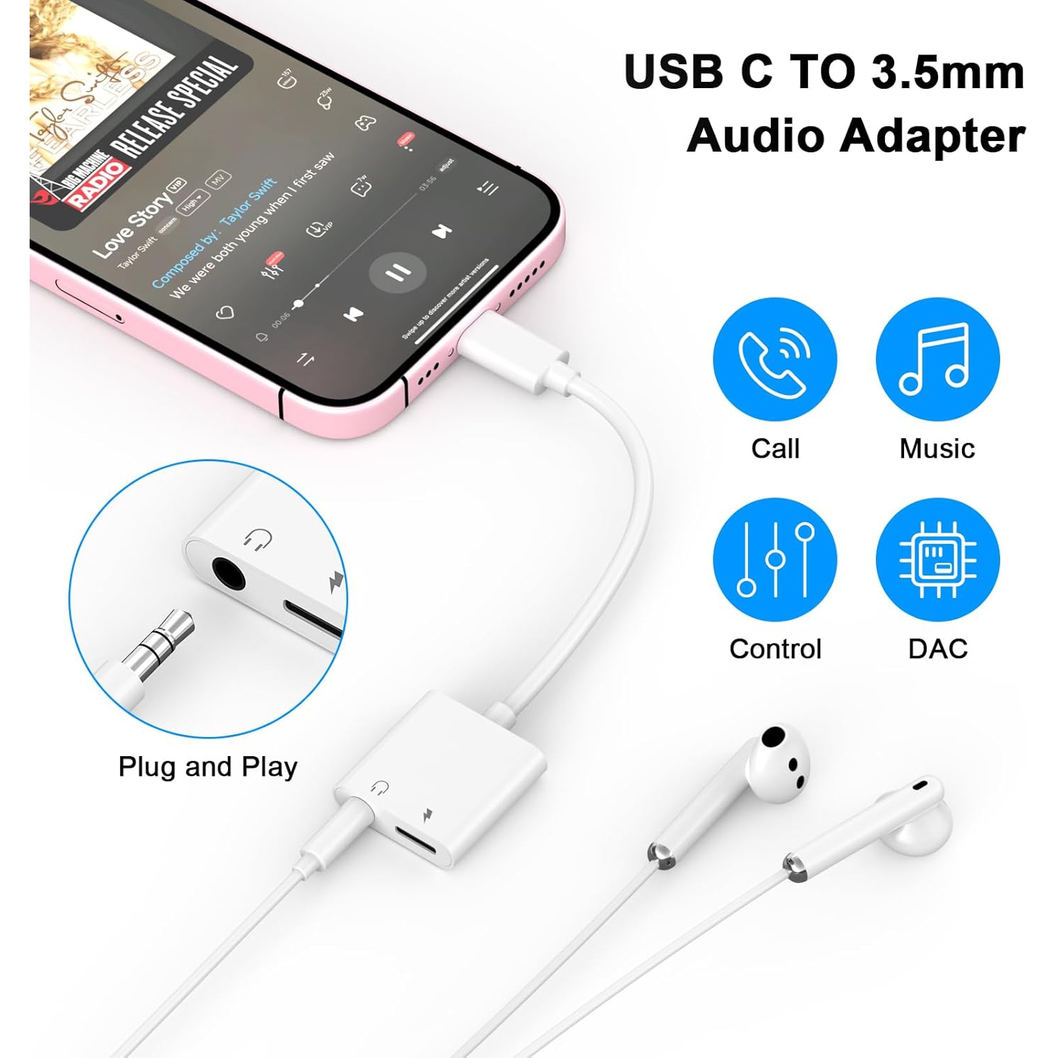 Headphone Adapter for iPhone, Samsung, Google and more USB Type C to Aux Audio Jack Adapter with PD 60W Fast Charging Splitter Dongle USB Type C
