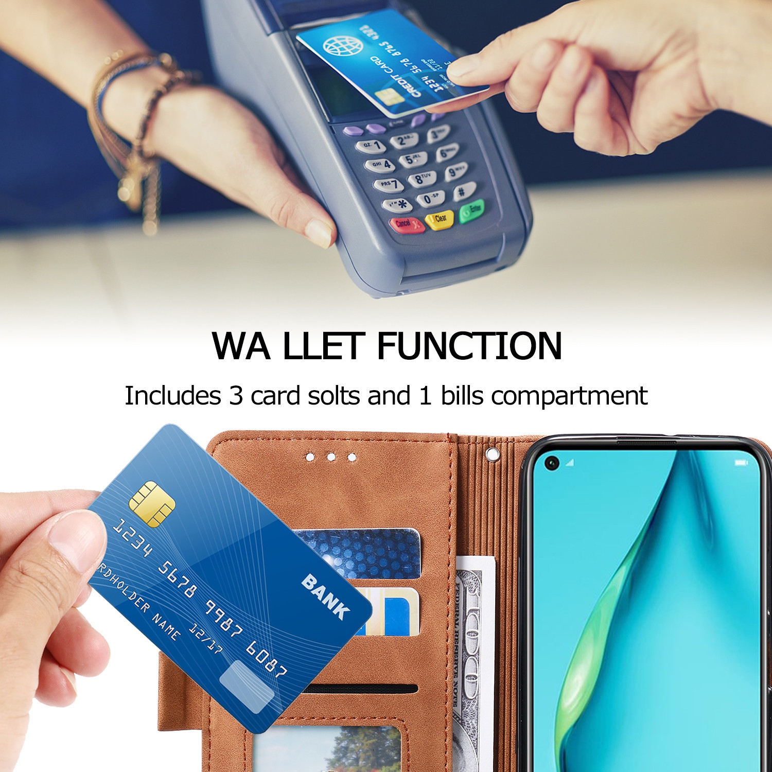 CasePower Leather Case Flip Wallet Case Classic Design with Card Slot and Magnetic Closure Shockproof High Quality Hand made for Samsung Galaxy NOTE