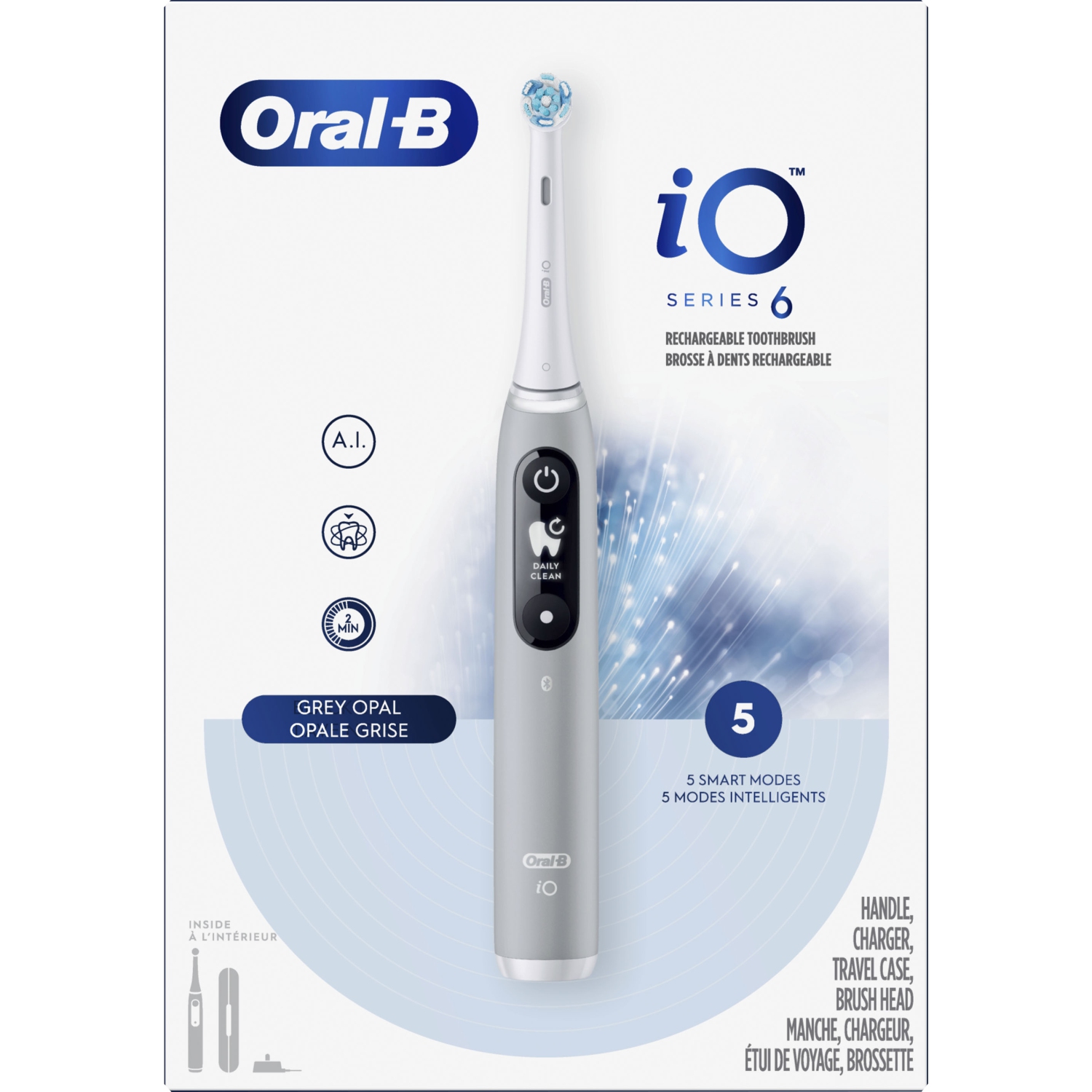 Brosse à dents électrique IO de série 6 d’Oral-B avec tête de brosse de rechange - Gris