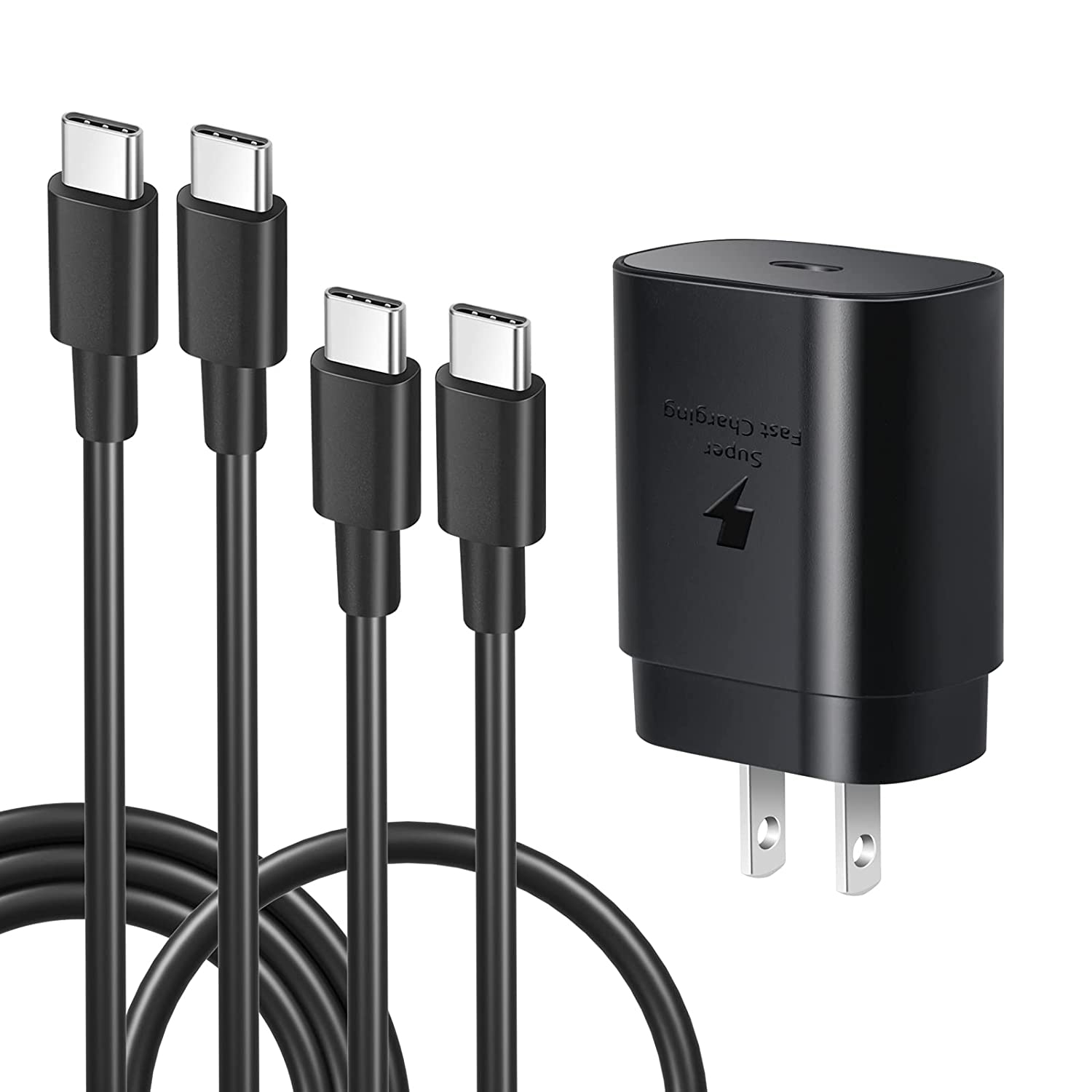 Super Fast Type C Charger Kit 25W USB C Charger with 2 Type C to C Cable (6.6ft+1.5ft) Compatible with Samsung Galaxy S21/20 Ultra 5G, Note 10+/20,A80/A70,Pixel 4/3XL,Pad,Tablets and More