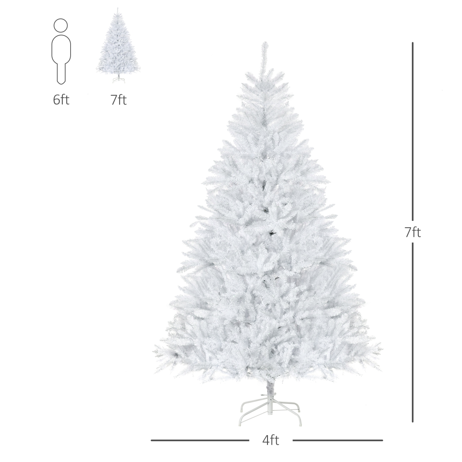 HOMCOM 7FT Artificial Christmas Tree, Holiday Xmas Tree with Foldable Feet and 1823 Branch Tips, Home Indoor Holiday Decoration, White