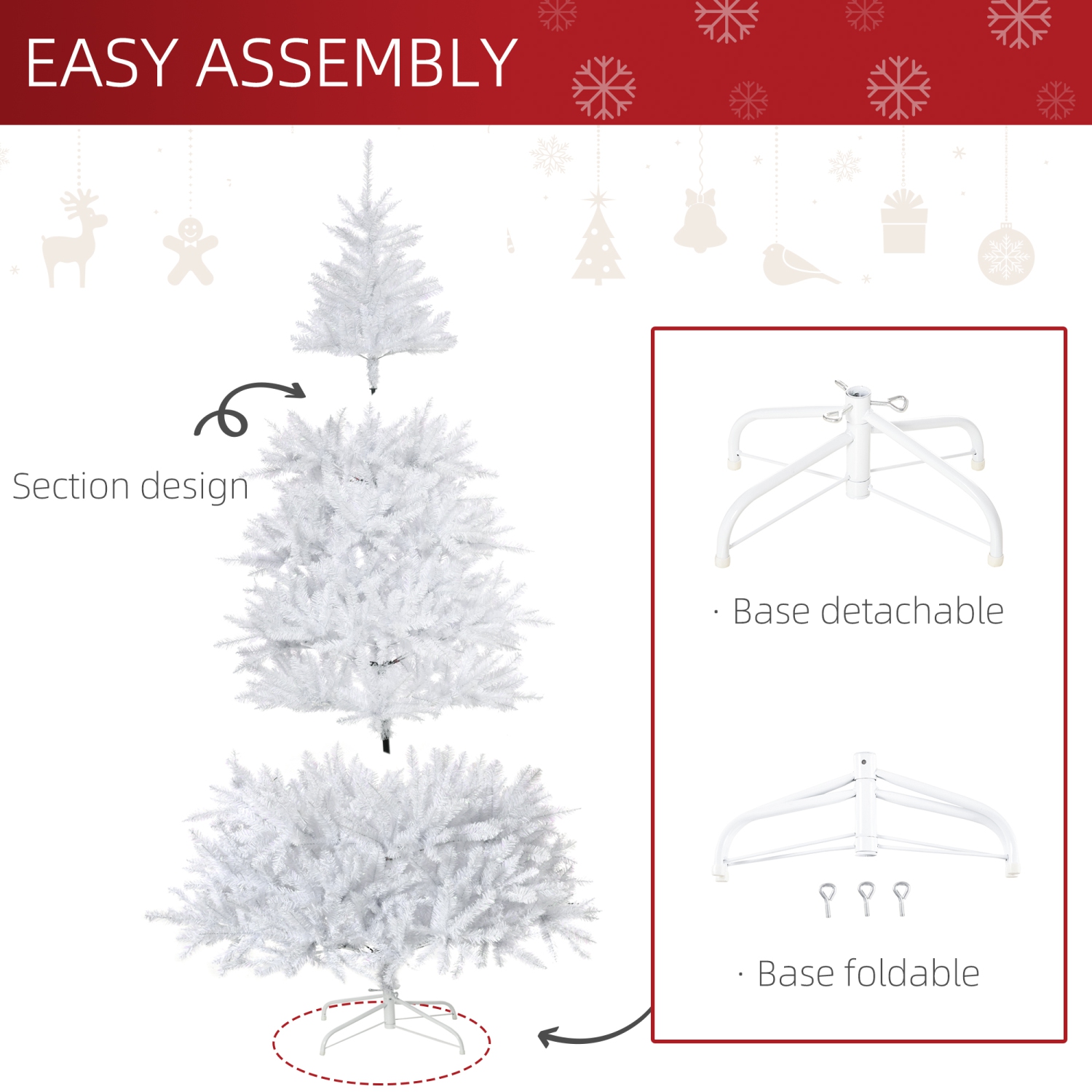 HOMCOM 7FT Artificial Christmas Tree, Holiday Xmas Tree with Foldable Feet and 1823 Branch Tips, Home Indoor Holiday Decoration, White