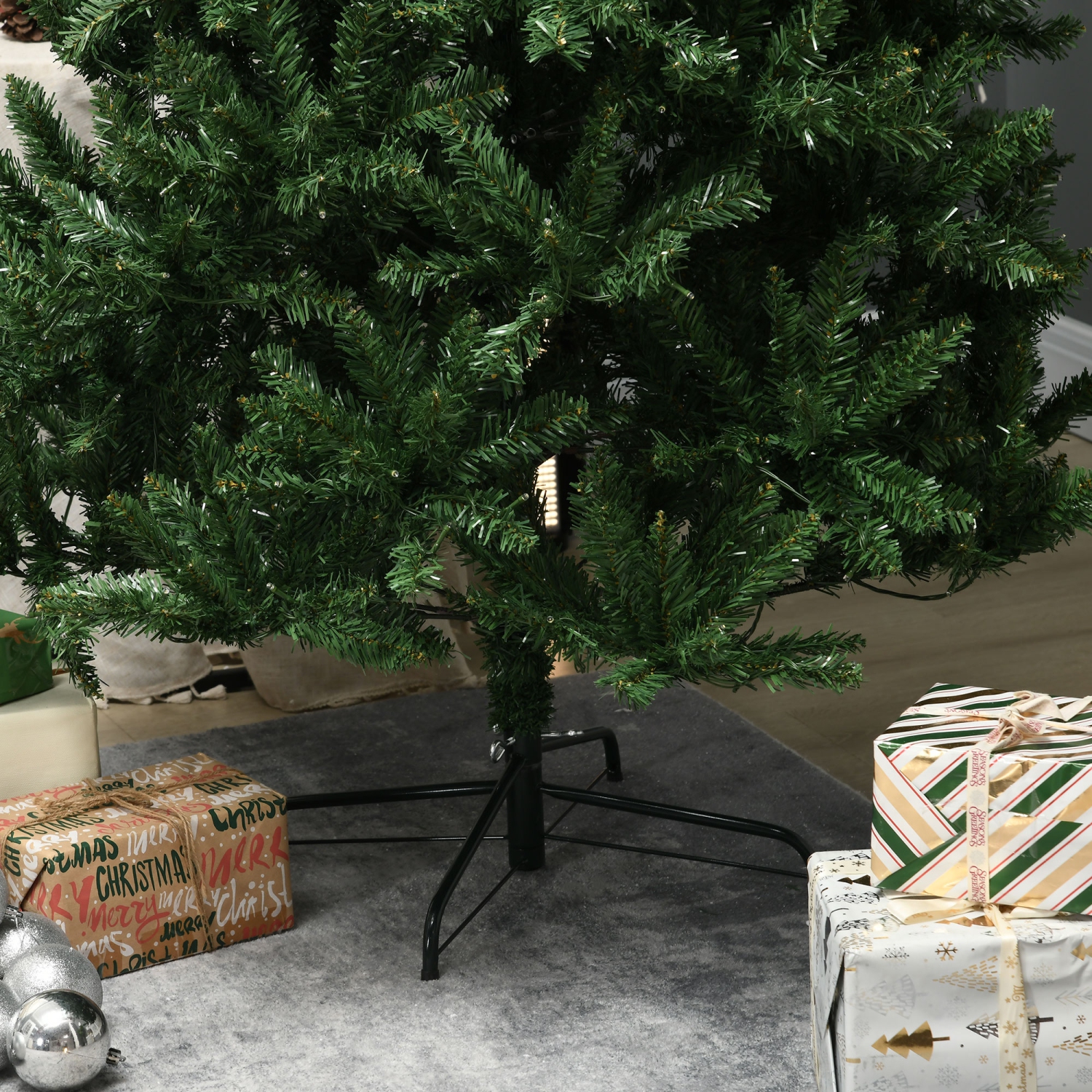 HOMCOM – Arbre de Noël artificiel illuminé de 7,5 pi avec 450 lumière LED blanc chaud, 1146 pointes de branches, 8 modes, décoration de Noël maison