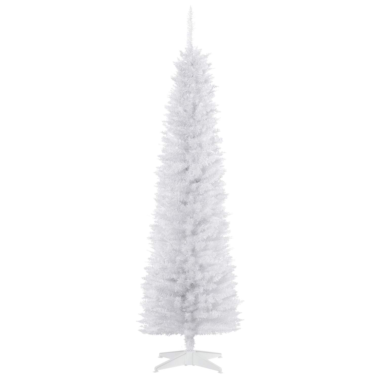 HOMCOM – Arbre de Noël en forme de crayon de 6 pi, arbre de Noël artificiel mince avec branches réalistes, support en métal, blanc