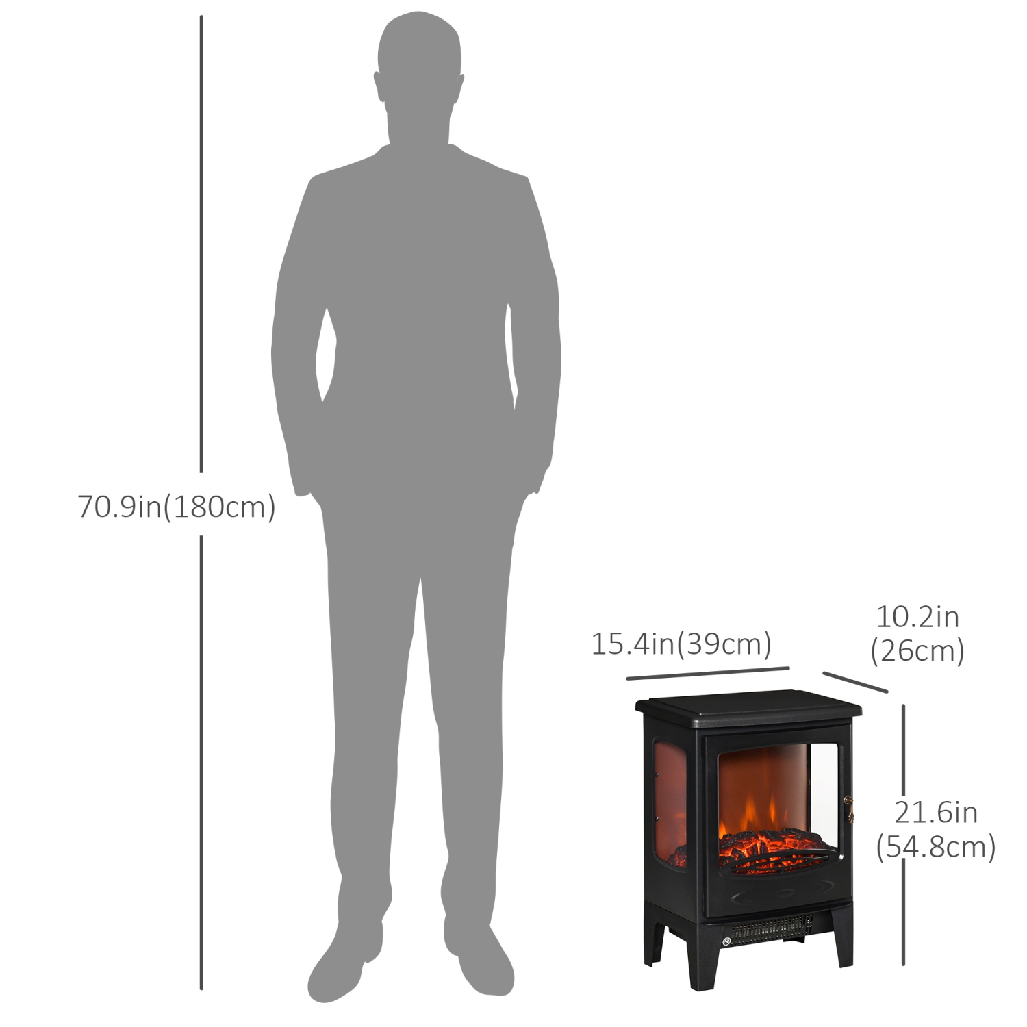 HOMCOM Electric Fireplace Heater, Freestanding Fireplace Stove with Realistic Adjustable Flame Effect and Adjustable Temperature, Overheating Safety