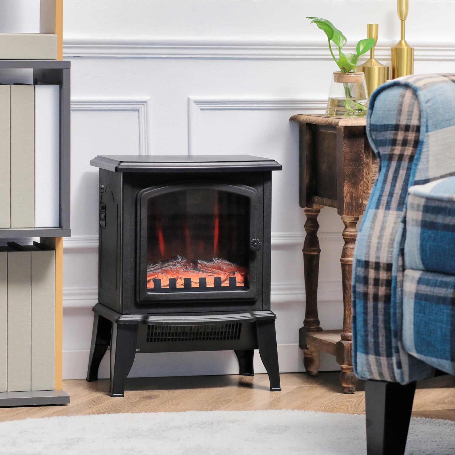 HOMCOM Electric Fireplace Heater, Freestanding Fireplace Stove with Realistic Flame Effect, Overheat Safety Protection, 750W/1500W, Black