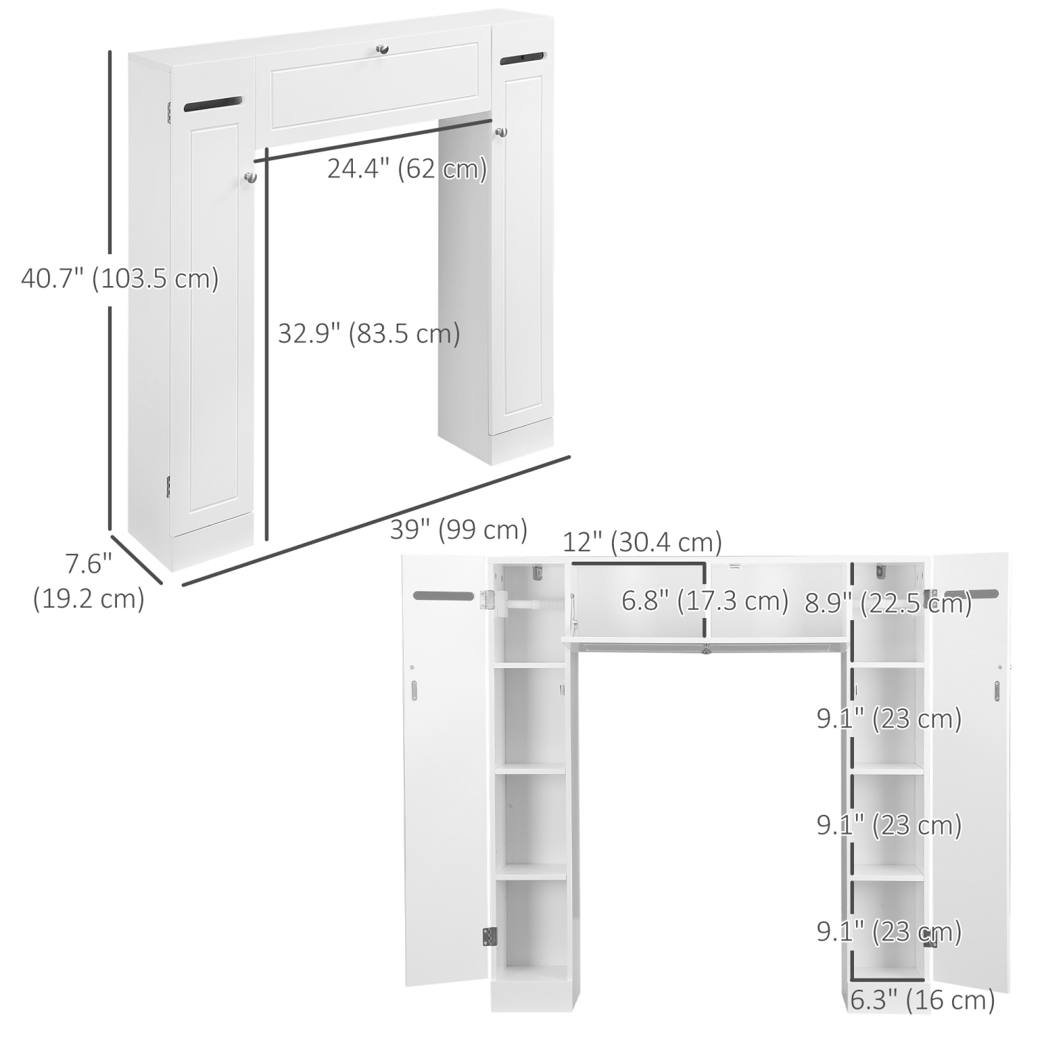 kleankin Over the Toilet Storage Cabinet, Freestanding Bathroom Organizers Cabinet with Flip Up Door and Adjustable Shelves for Laundry Room, White