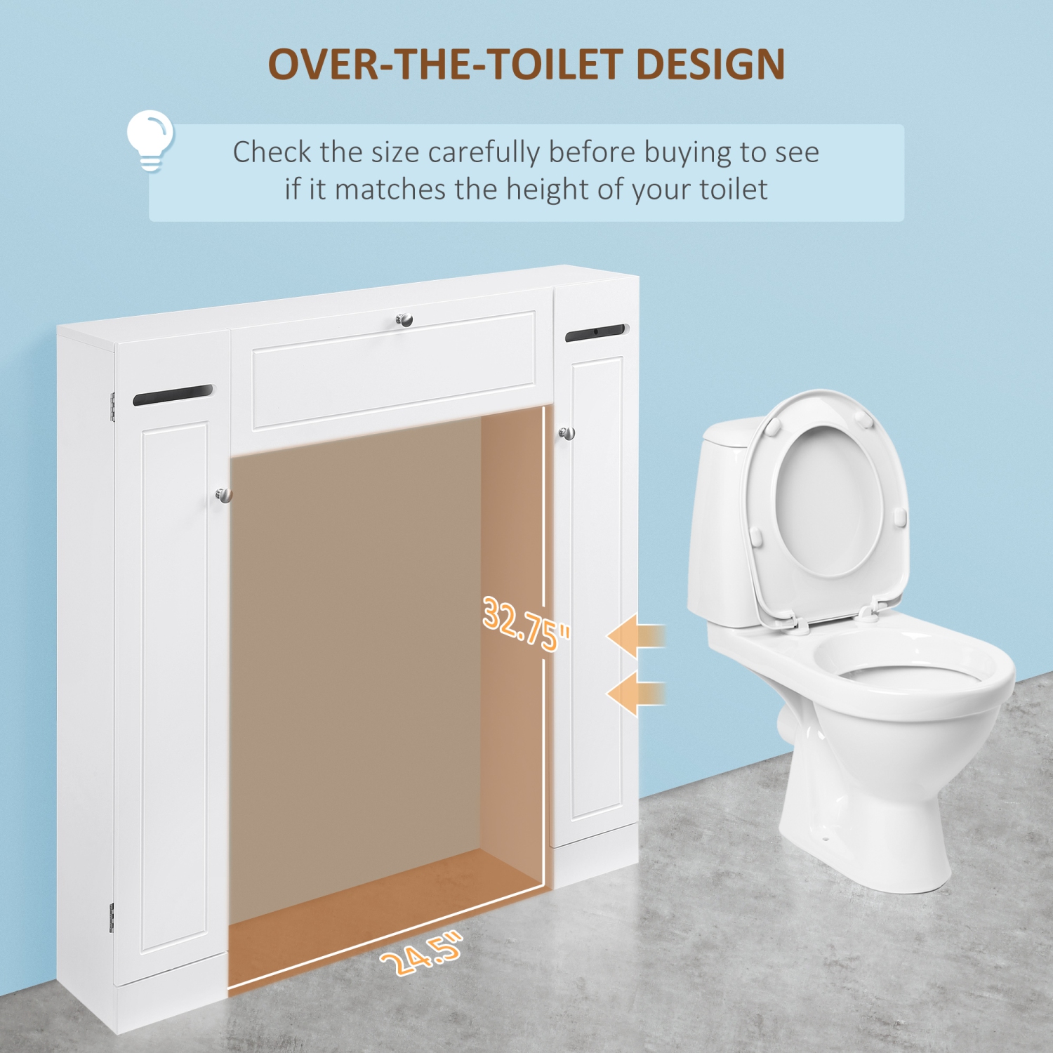 kleankin Over the Toilet Storage Cabinet, Freestanding Bathroom Organizers Cabinet with Flip Up Door and Adjustable Shelves for Laundry Room, White