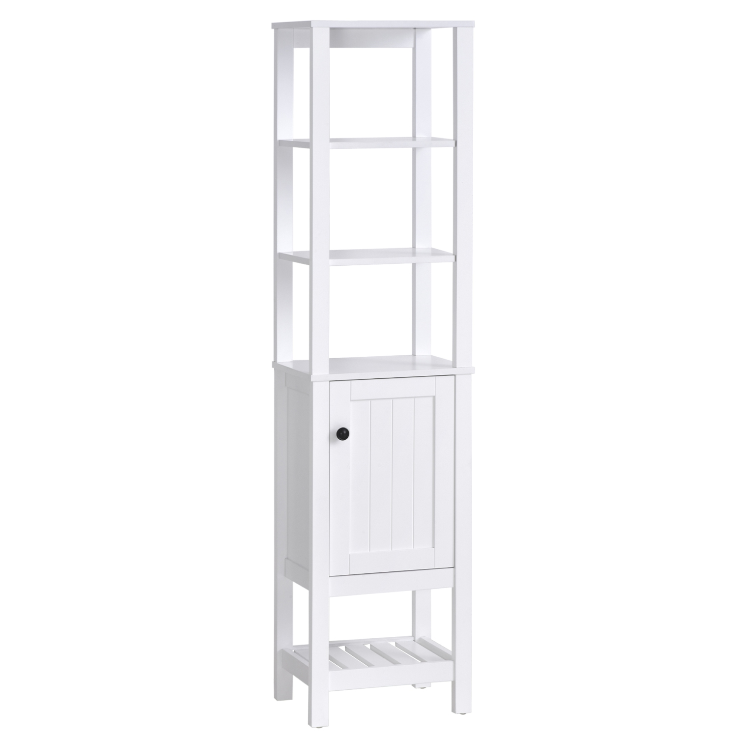 white wooden bathroom shelves