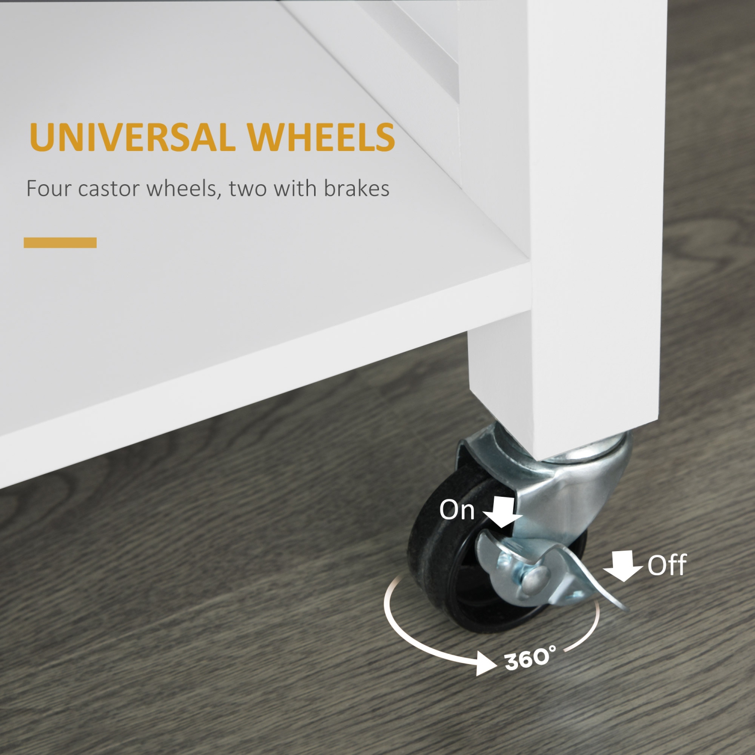 HOMCOM Wooden Rolling Kitchen Island on 360° Swivel Wheels Dining Cart with Drawer, Towel Rack for Kitchen, White