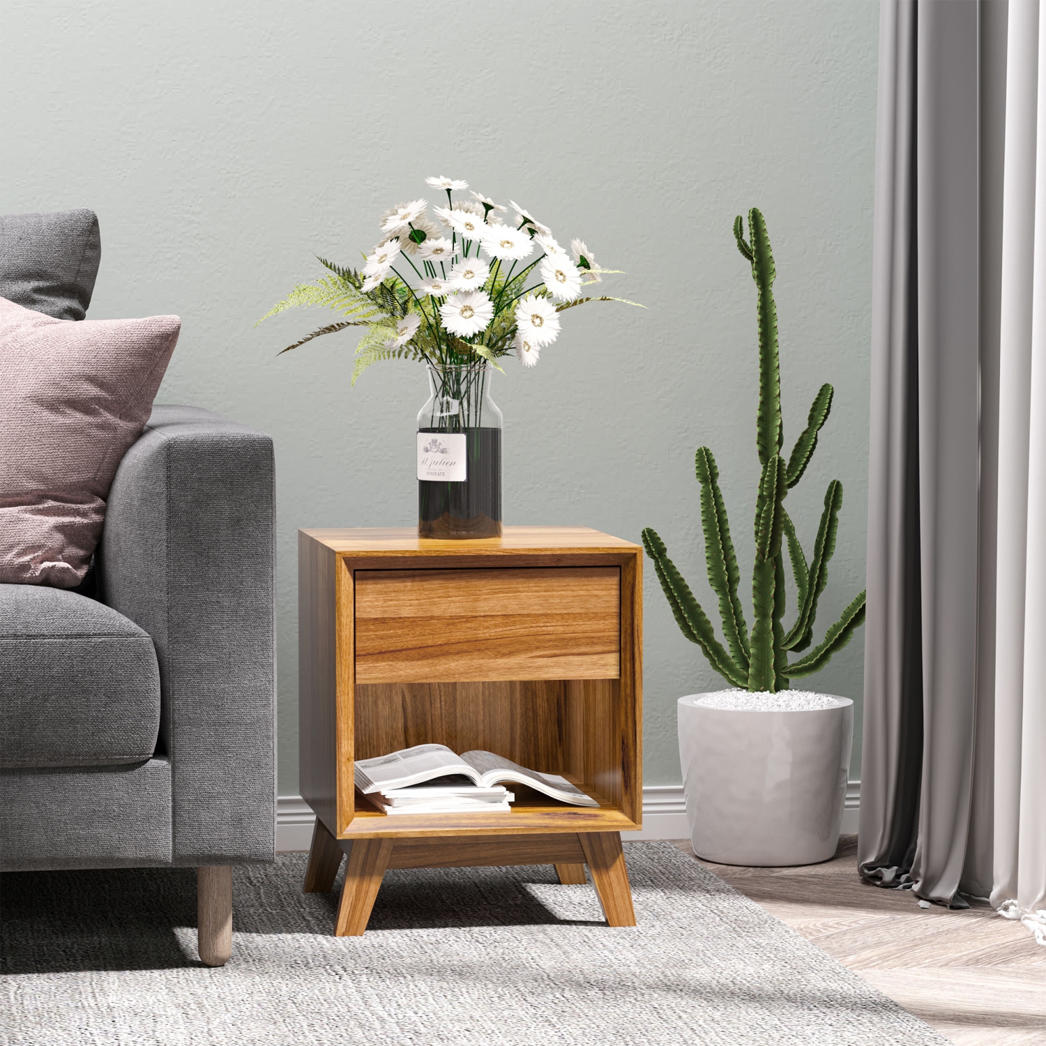 HOMCOM – Table de chevet pour chambre à coucher, table de chevet avec tiroir et tablette, table d'appoint moderne, brun noyer