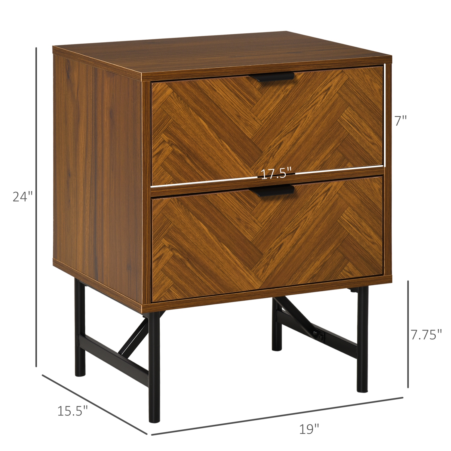 HOMCOM Bedside Table, Nightstand for Bedroom, End Side Table Dresser Storage with 2 Drawers, Walnut Brown