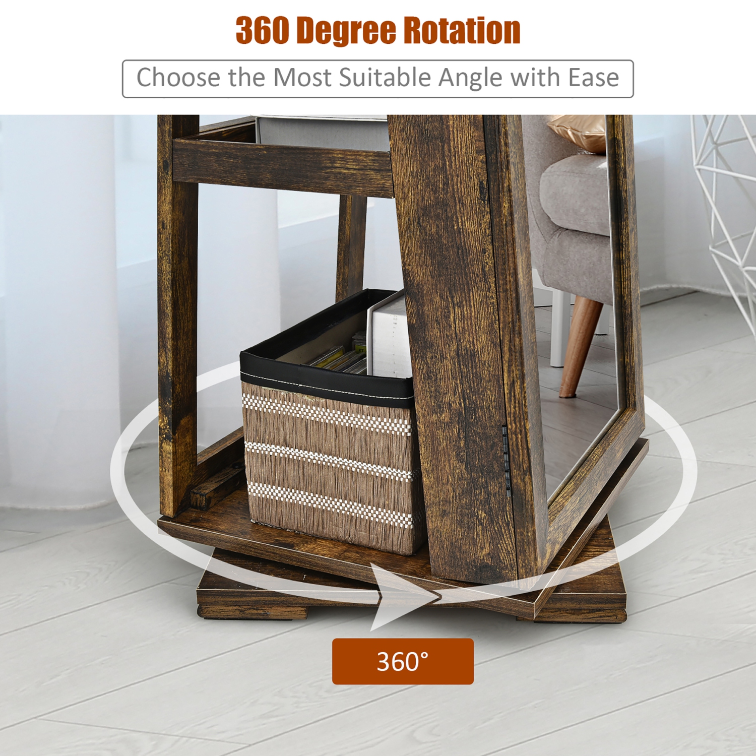 Costway 360degree Rotatable Jewelry Cabinet 2-in-1 Lockable Mirrored Organizer