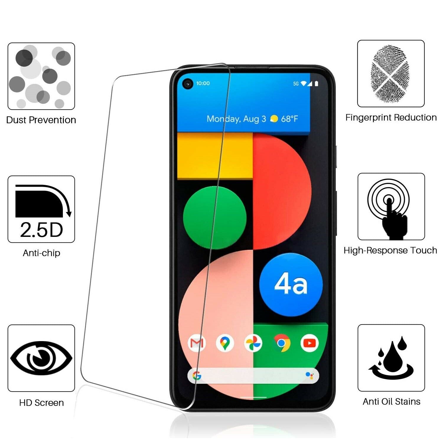 Protecteur d’écran en verre trempé de qualité supérieure pour Pixel 4a 5G de Google