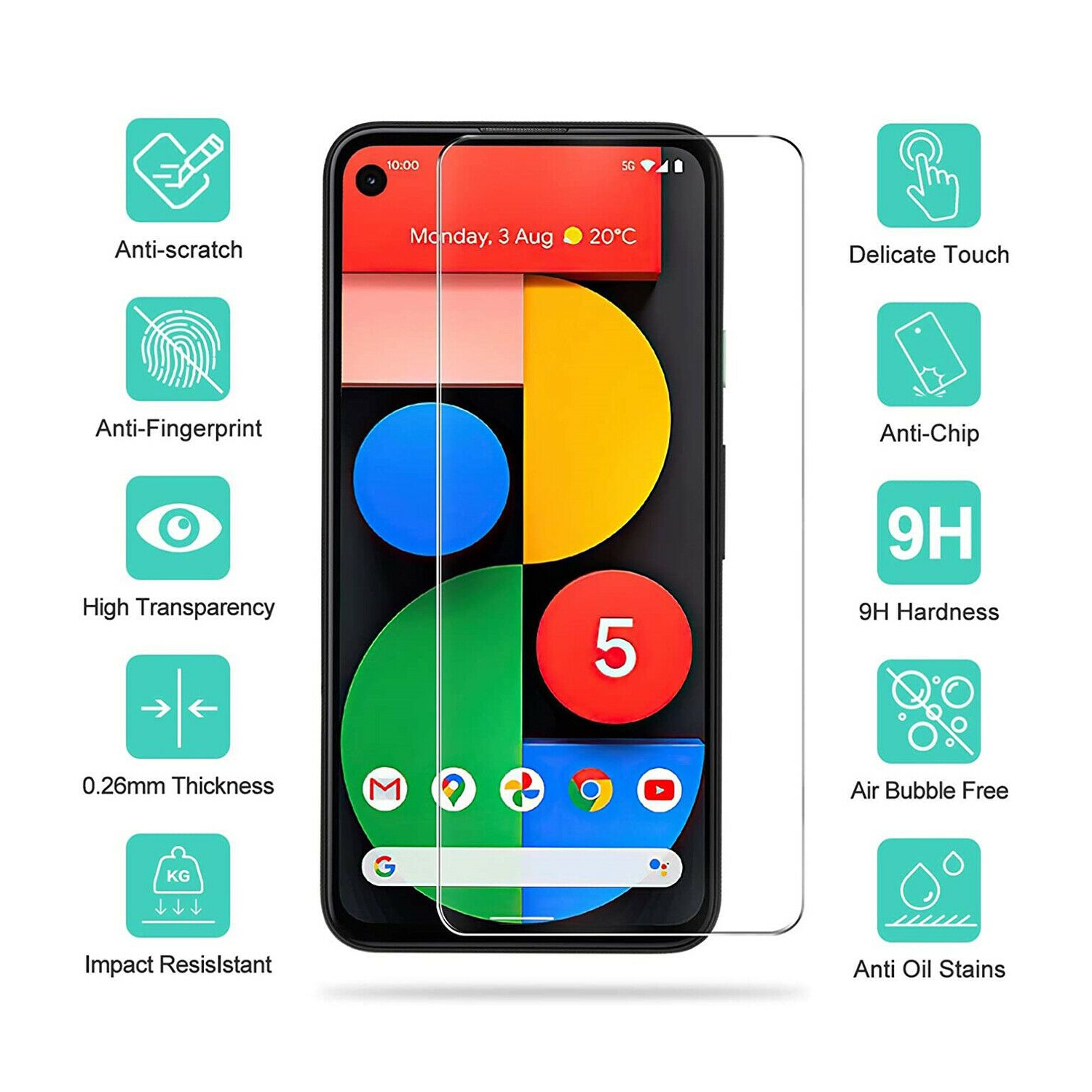 Protecteur d’écran en verre trempé de qualité supérieure pour Pixel 5 de Google