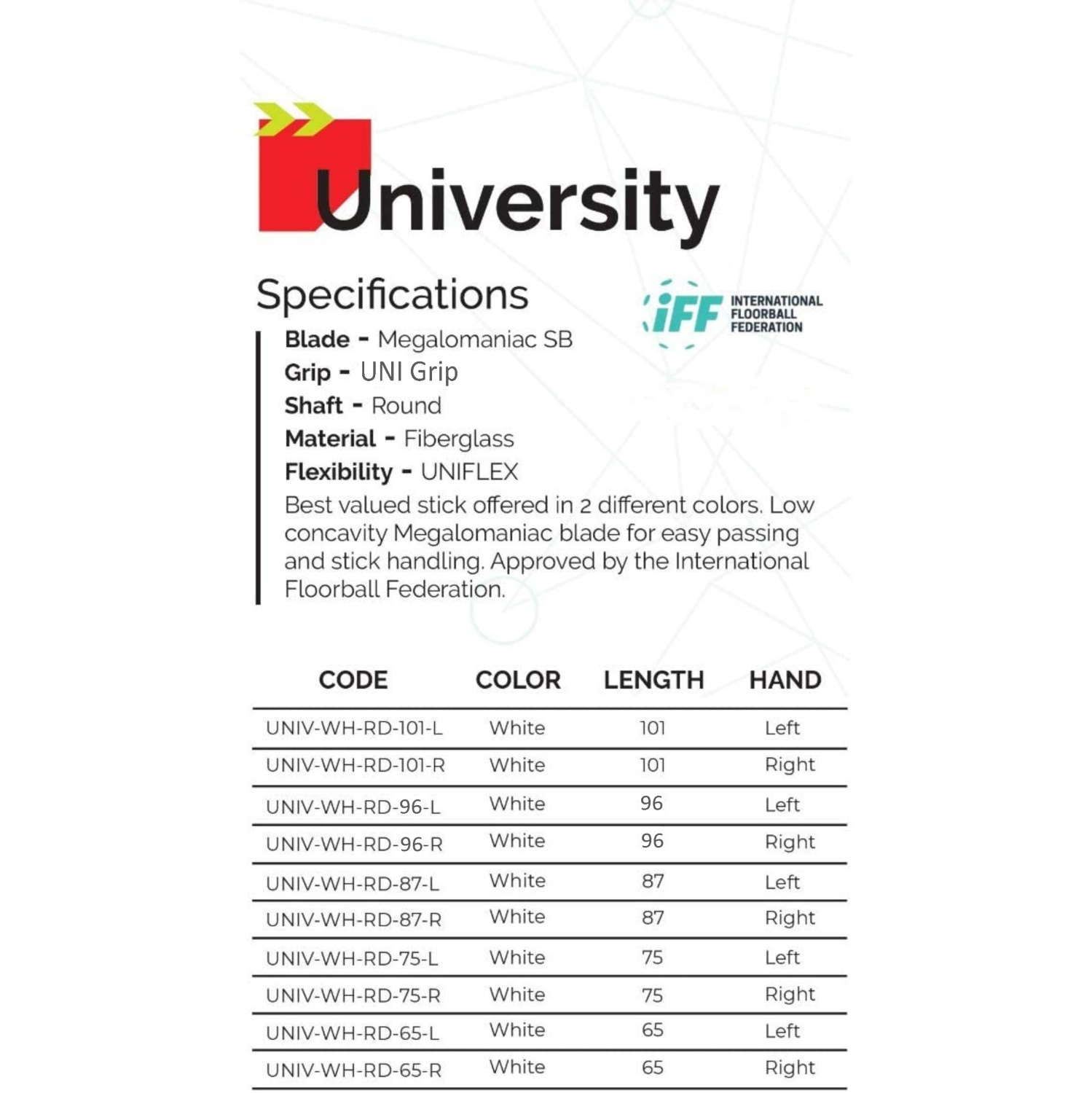 EXEL Floorball Stick University Series, Left Handed 87 cm