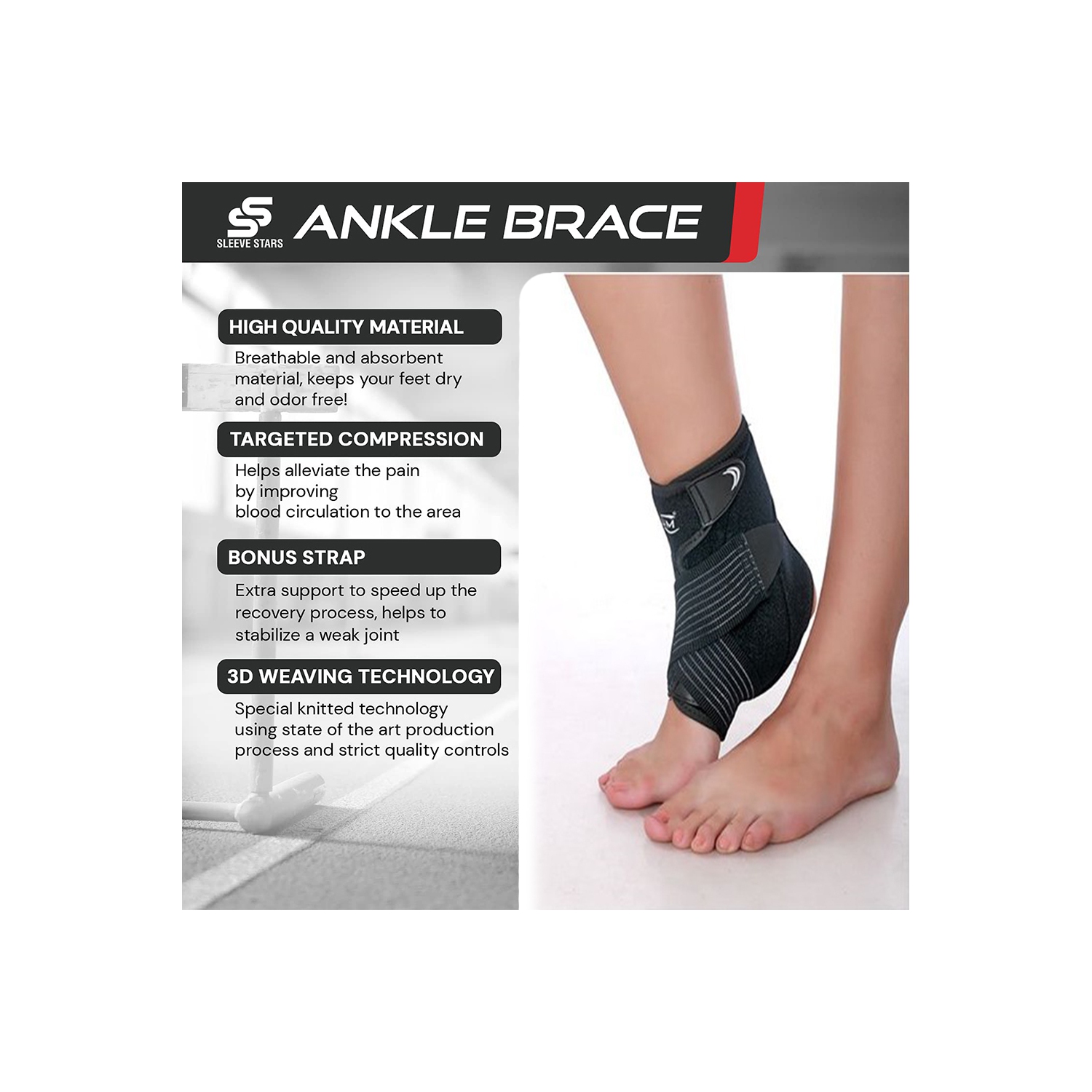 ISTAR Ankle Support Brace, Breathable Neoprene Sleeve, Adjustable Wrap