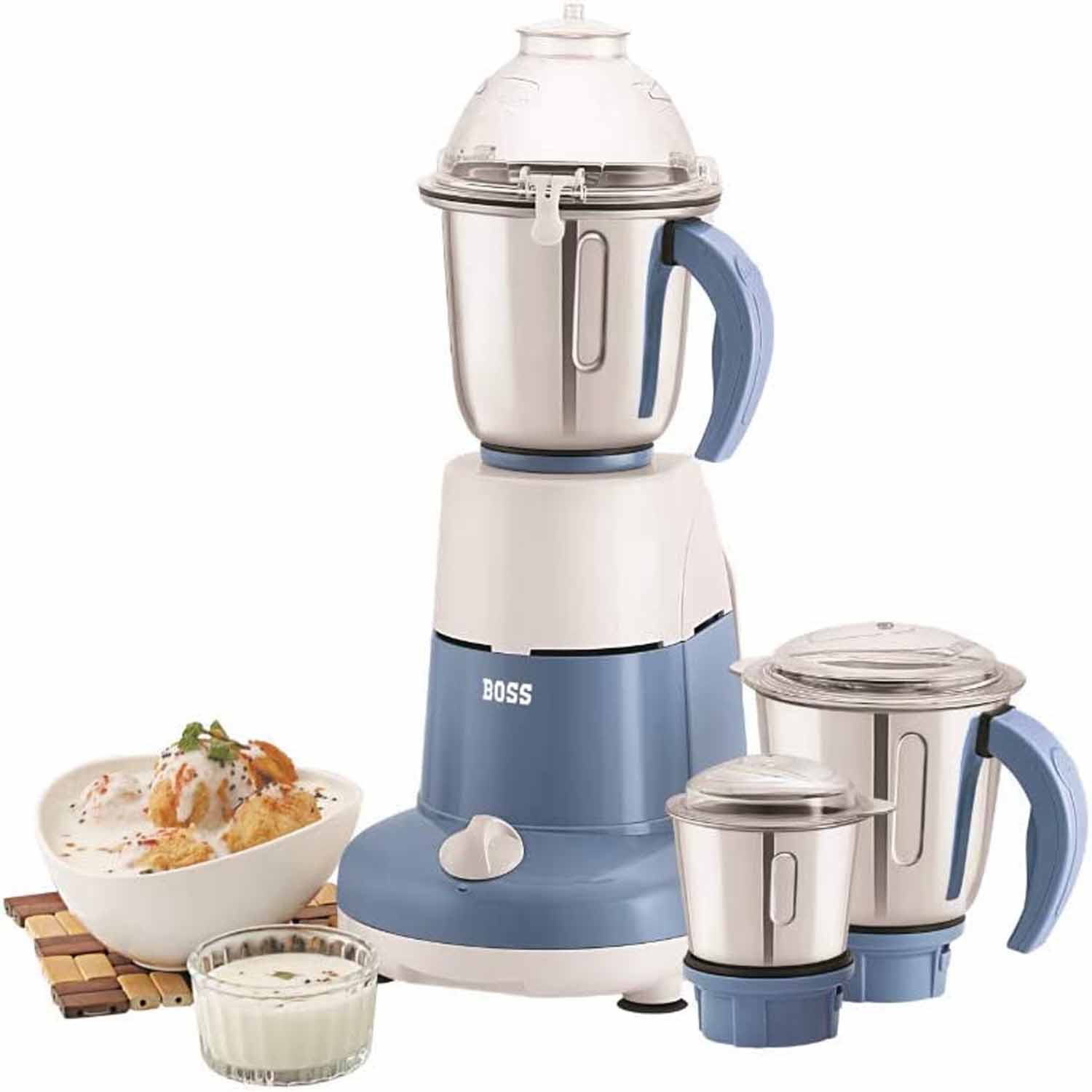 BOSS 110V Powerful 750W Mixer Grinder w/ 3 Stainless Steel Jars & Blades Perfect for Dry & Wet Fine Grinding