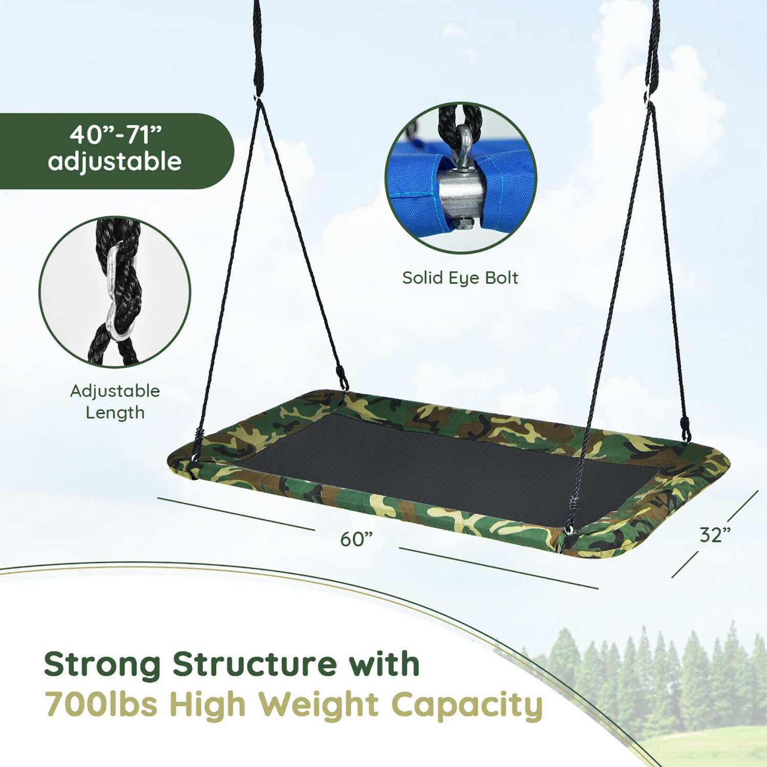 Goplus 700lb Giant 60'' Platform Tree Swing Outdoor w/ 2 Hanging Straps