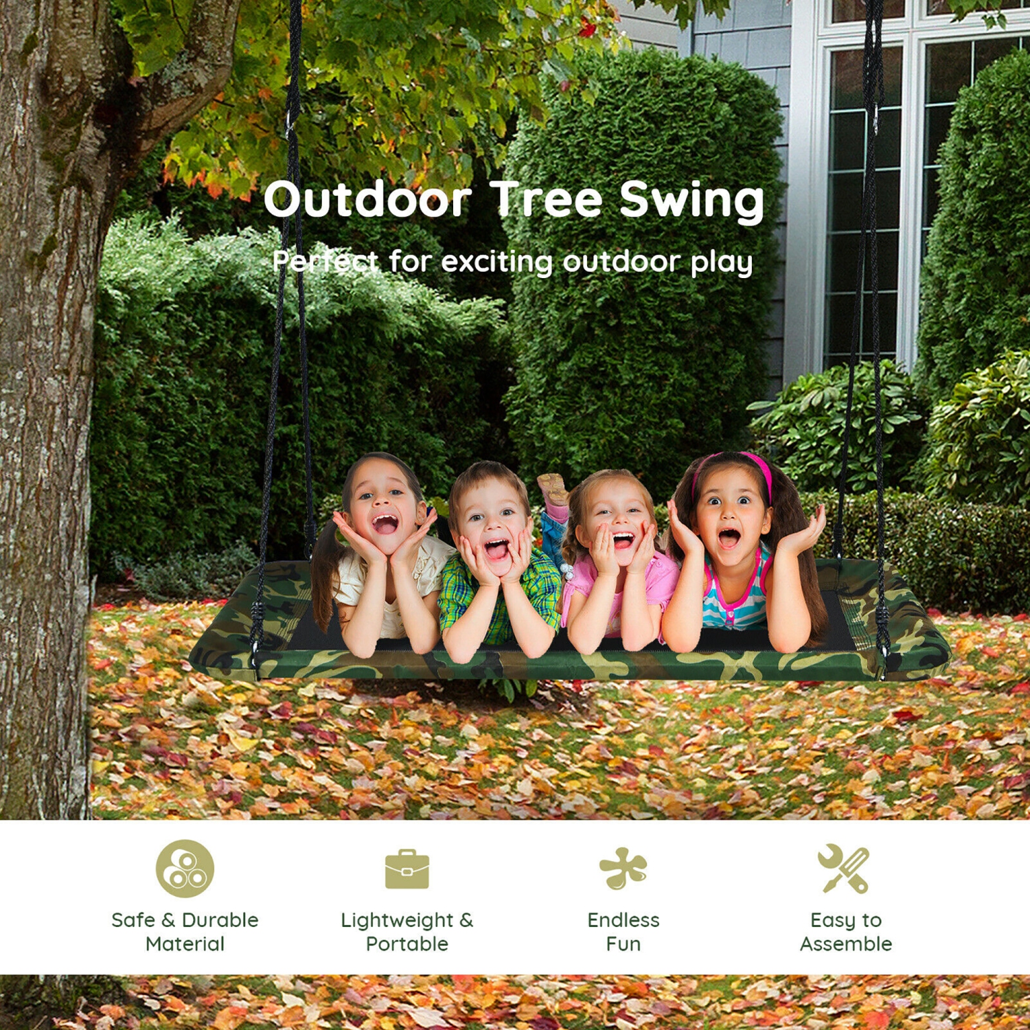 Goplus 700lb Giant 60'' Platform Tree Swing Outdoor w/ 2 Hanging Straps